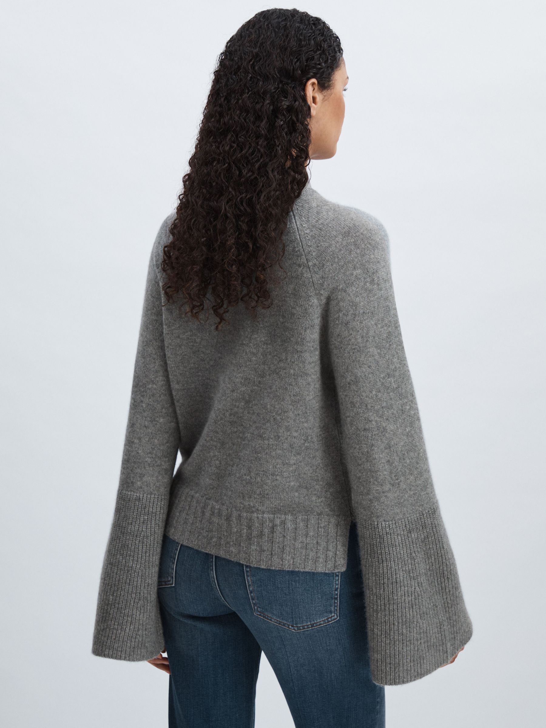 Paige 100% Cashmere High-Neck Jumper in Heather Grey - Image 6 of 7