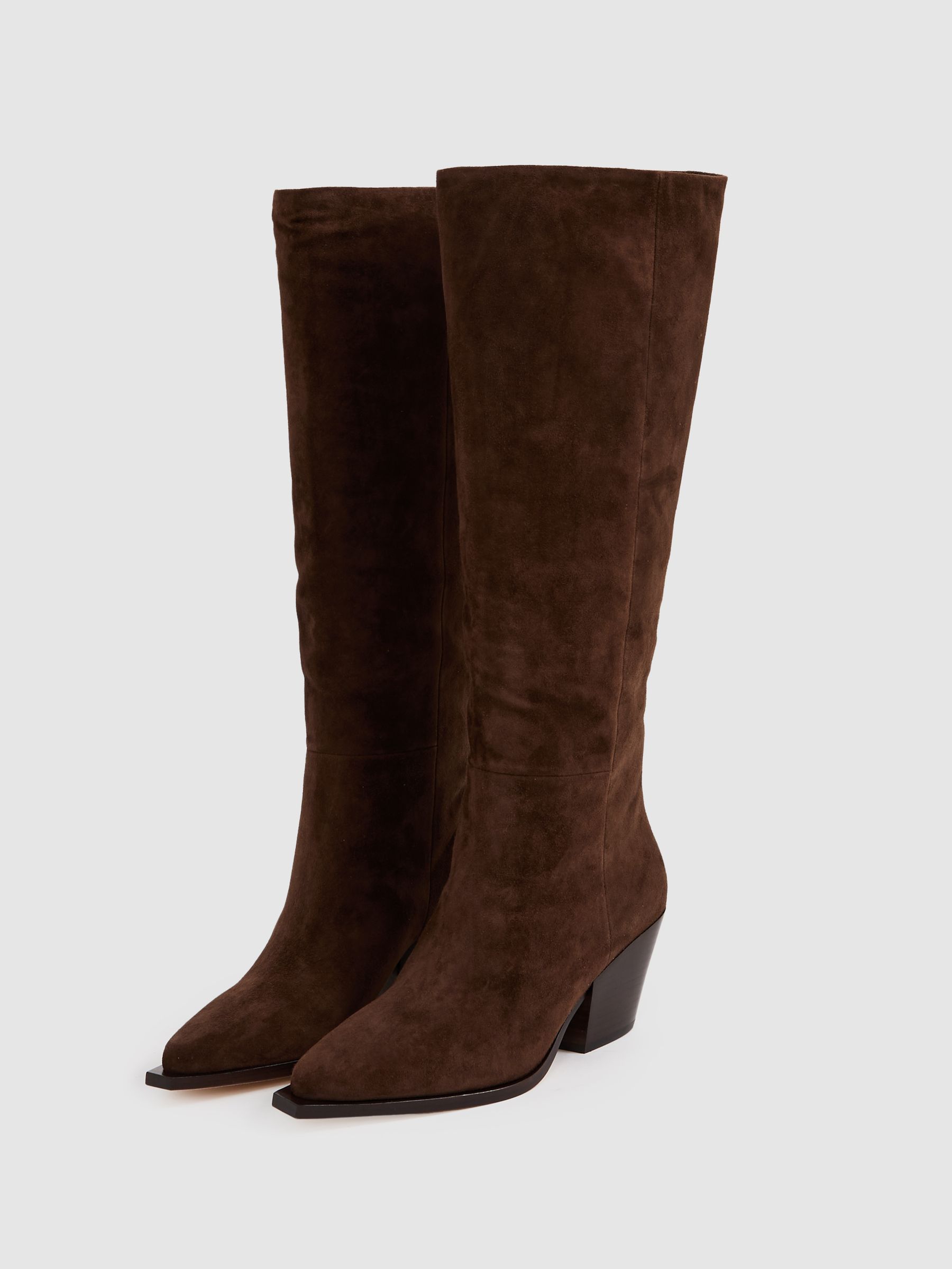 Paige Suede Knee-High Boots in Chocolate - Image 2 of 4