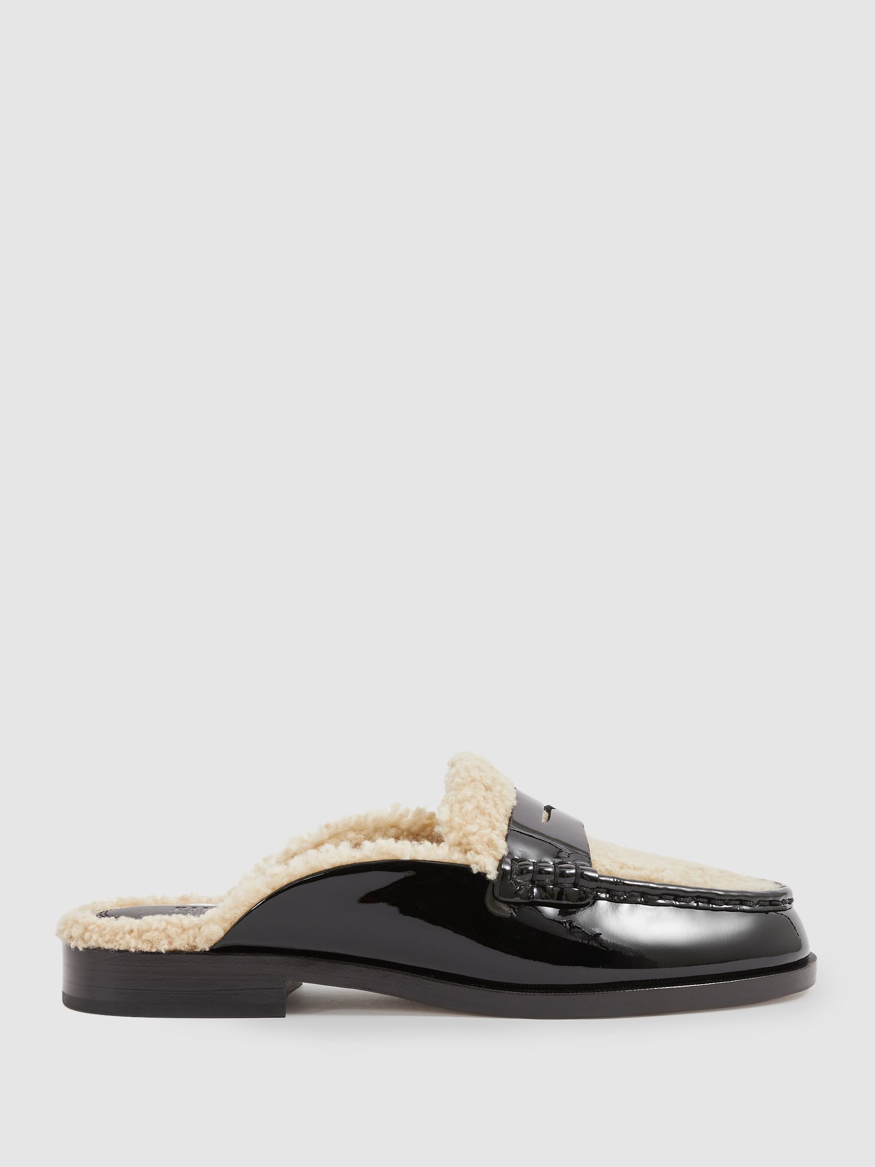 Paige Leather And Shearling Loafer Mules in Black - Image 1 of 4