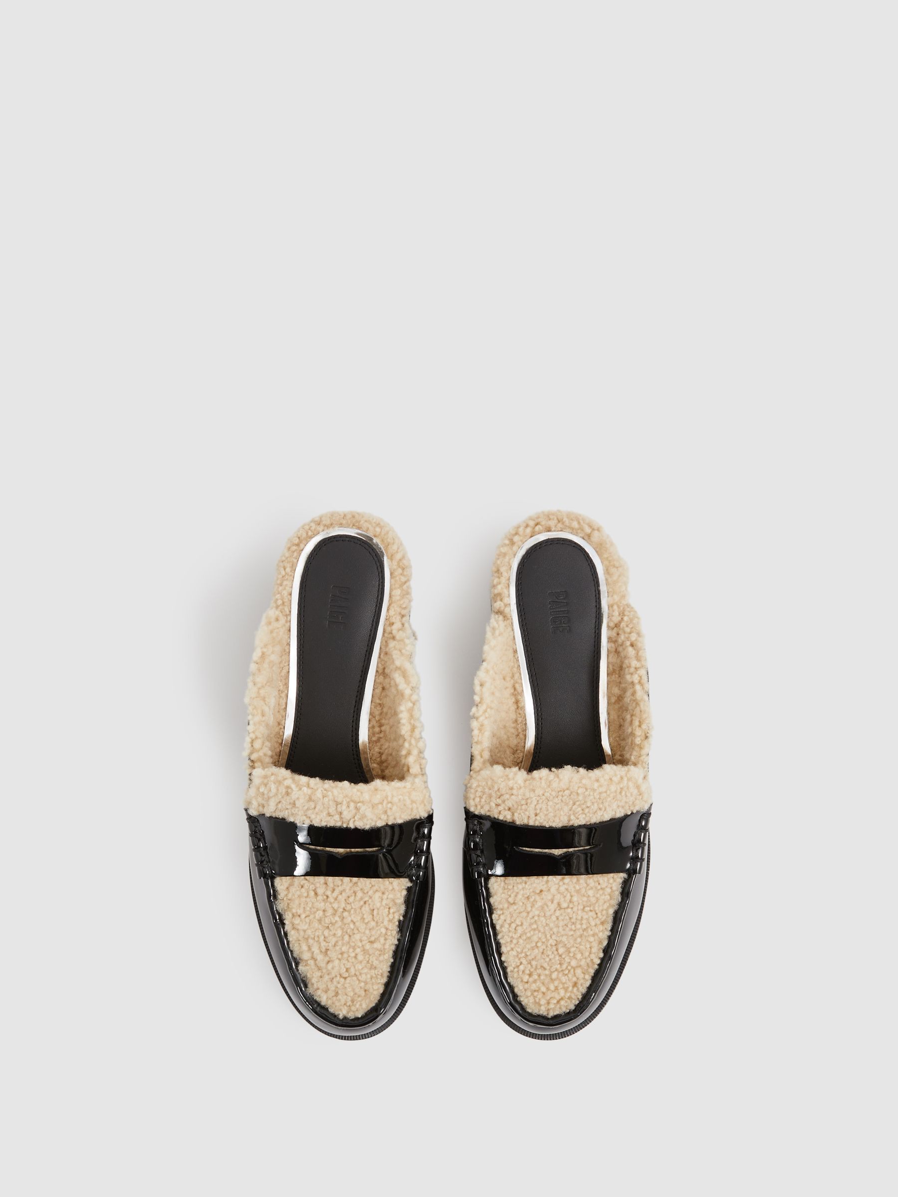 Paige Leather And Shearling Loafer Mules in Black - Image 2 of 4