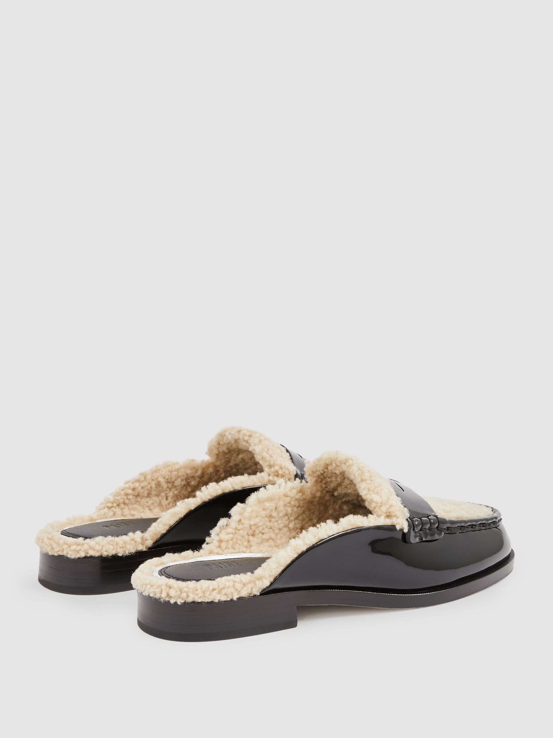 Paige Leather And Shearling Loafer Mules in Black - Image 3 of 4