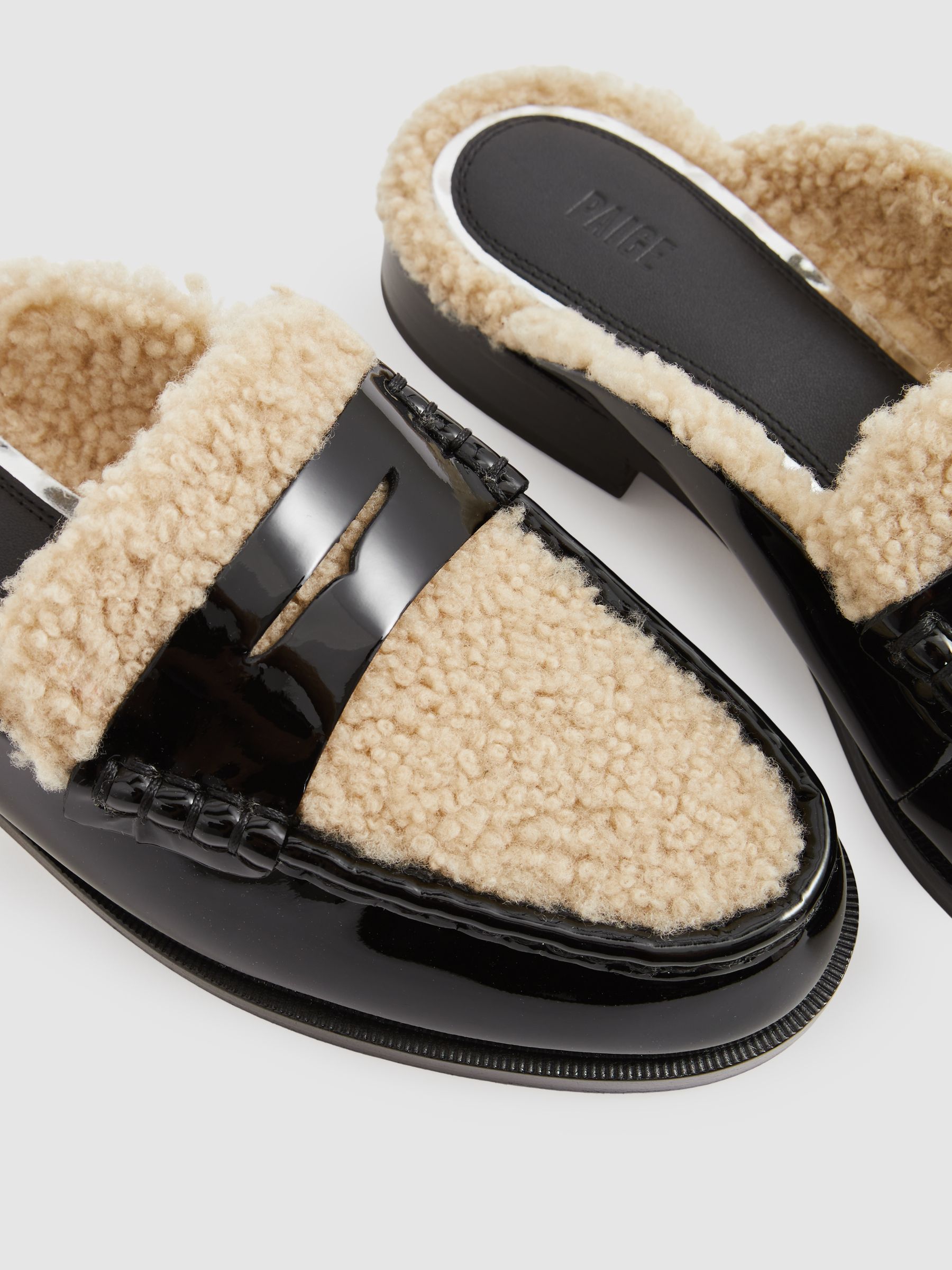 Paige Leather And Shearling Loafer Mules in Black - Image 4 of 4