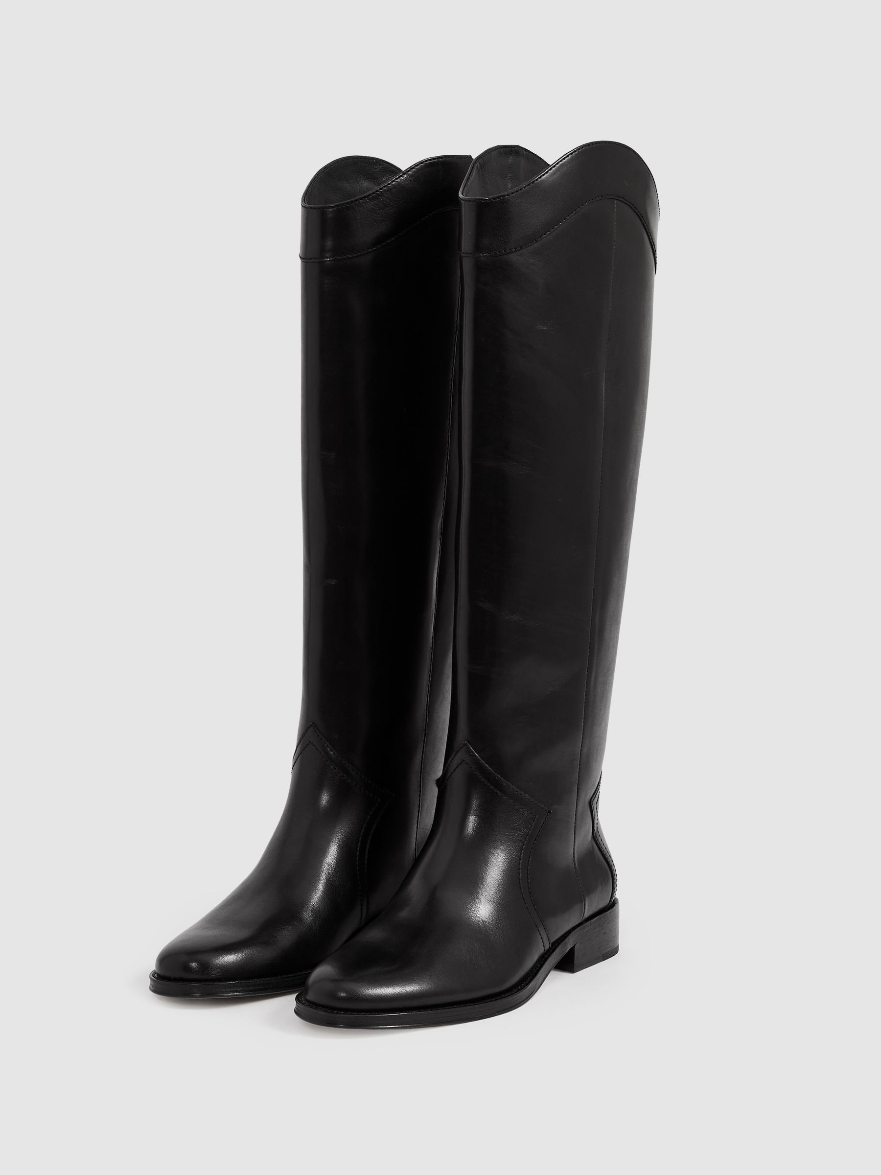Paige Leather Knee-High Riding Boots in Black - Image 2 of 4