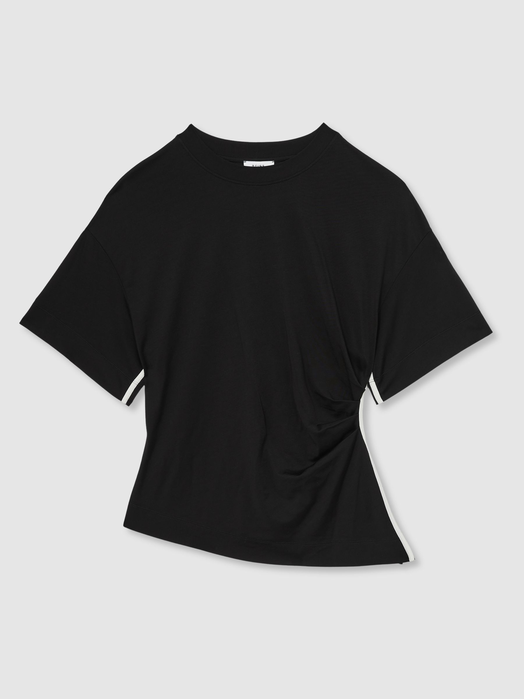 Draped Crew-Neck T-Shirt With Cotton in Cream/Black - Image 2 of 6