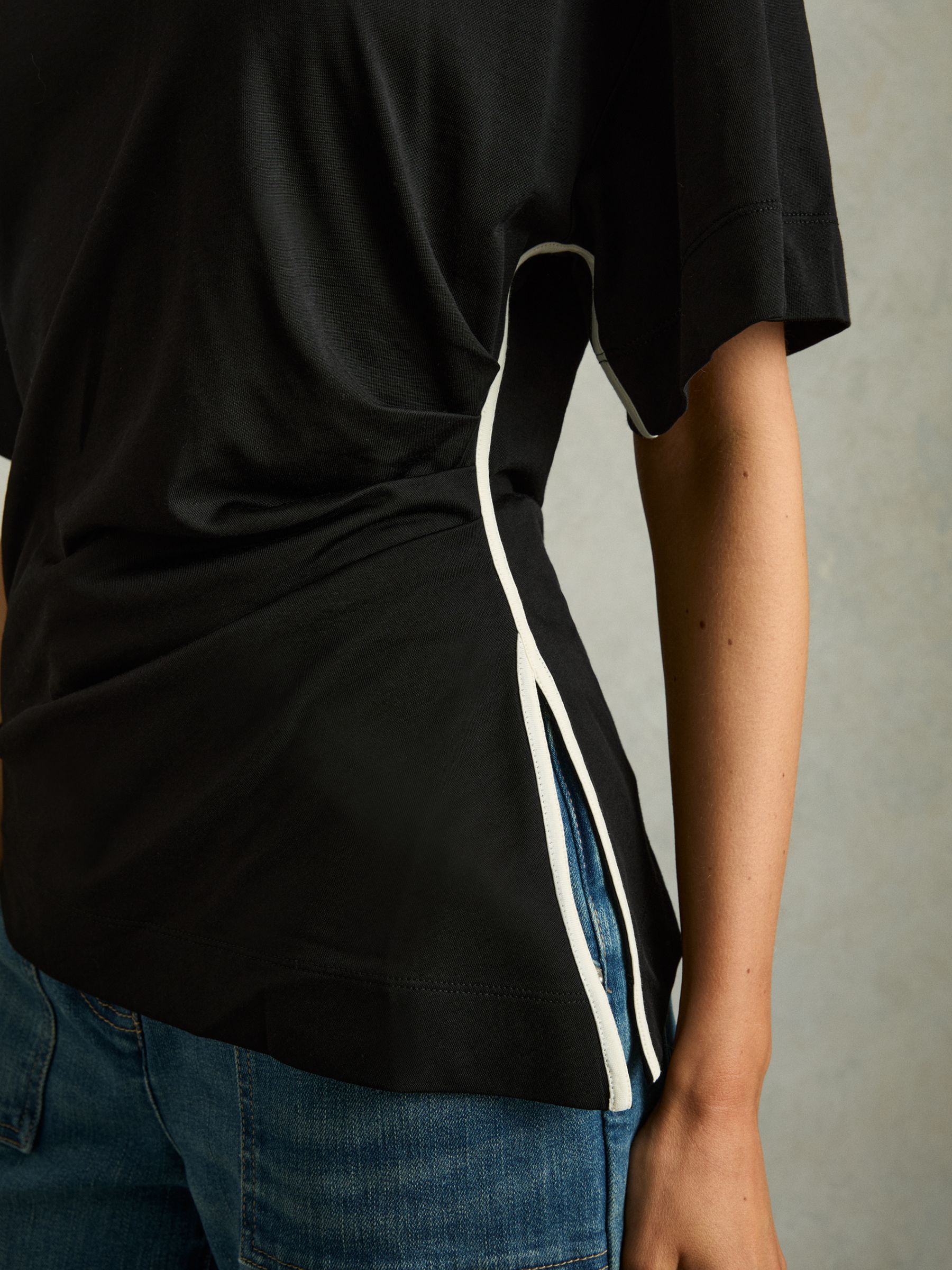 Draped Crew-Neck T-Shirt With Cotton in Cream/Black - Image 4 of 6