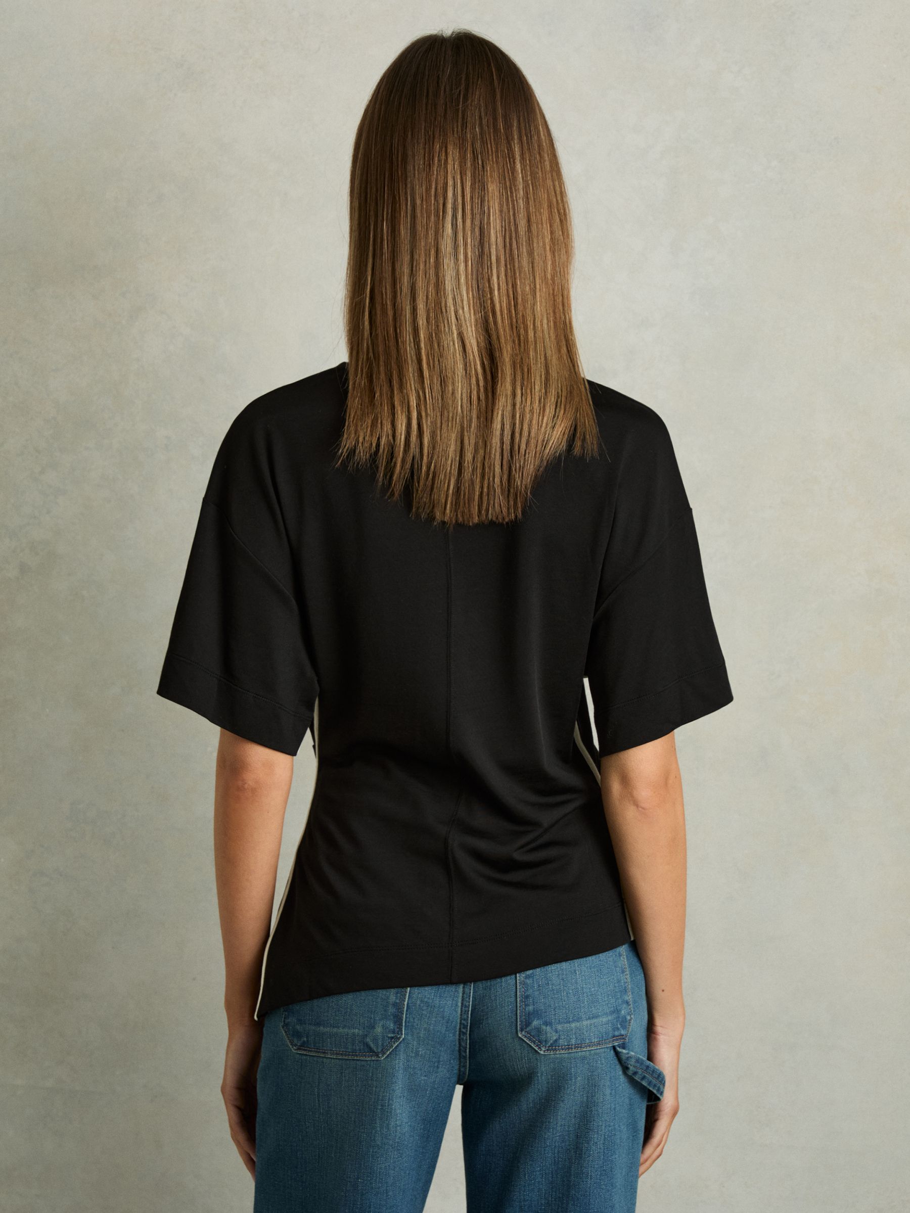 Draped Crew-Neck T-Shirt With Cotton in Cream/Black - Image 5 of 6