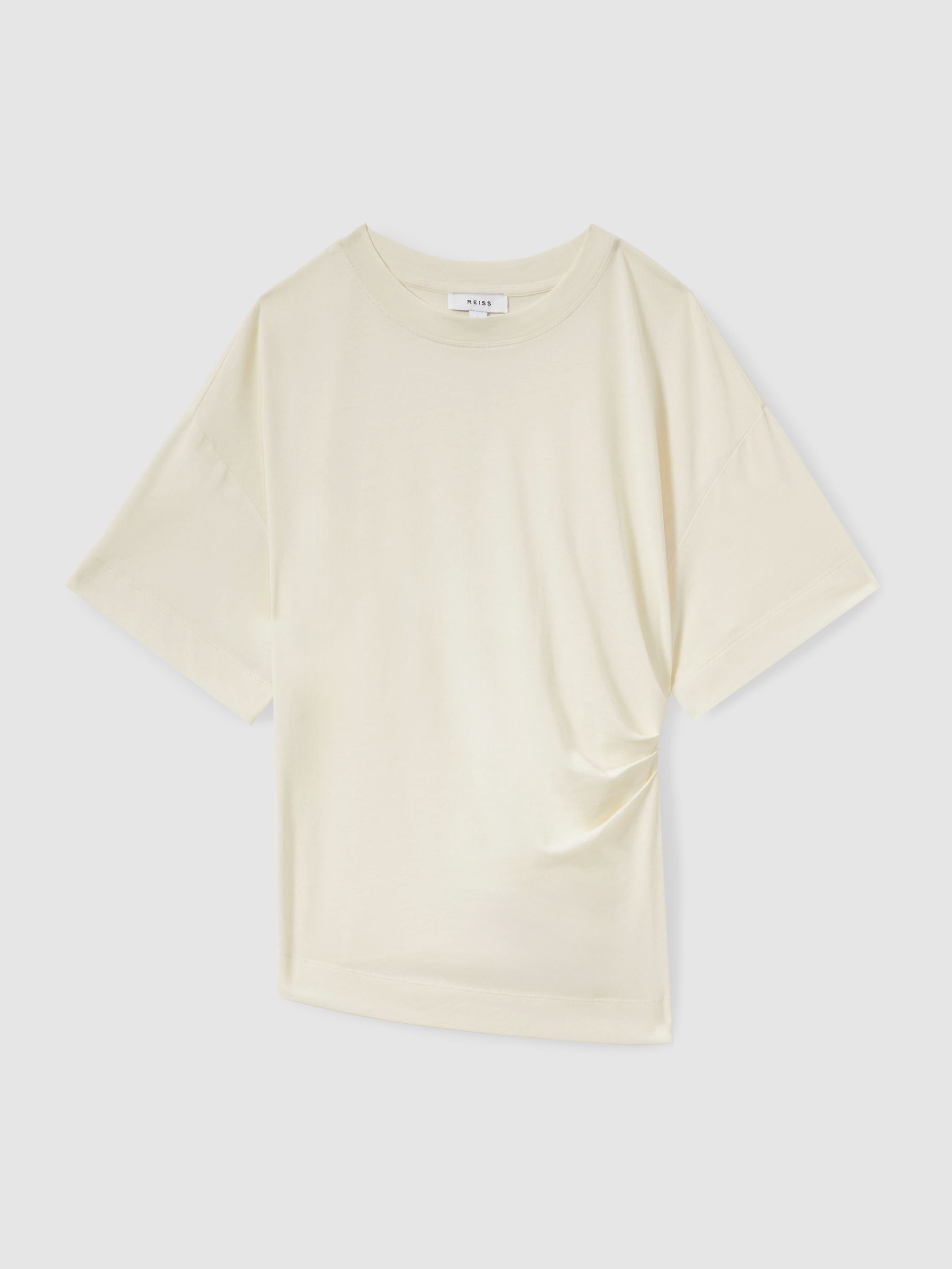 Draped Crew-Neck T-Shirt With Cotton in Ivory - Image 2 of 6