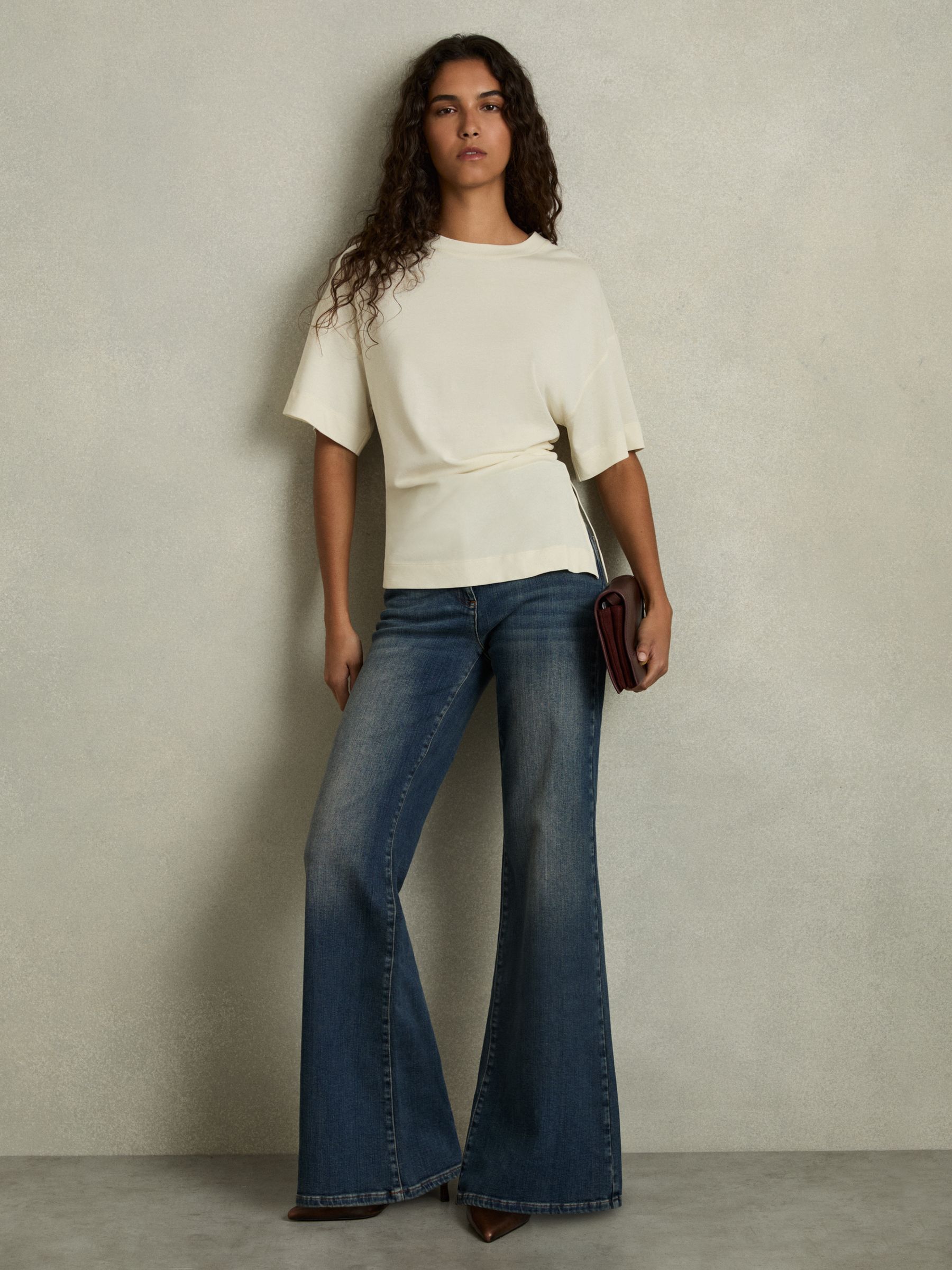 Draped Crew-Neck T-Shirt With Cotton in Ivory - image 3