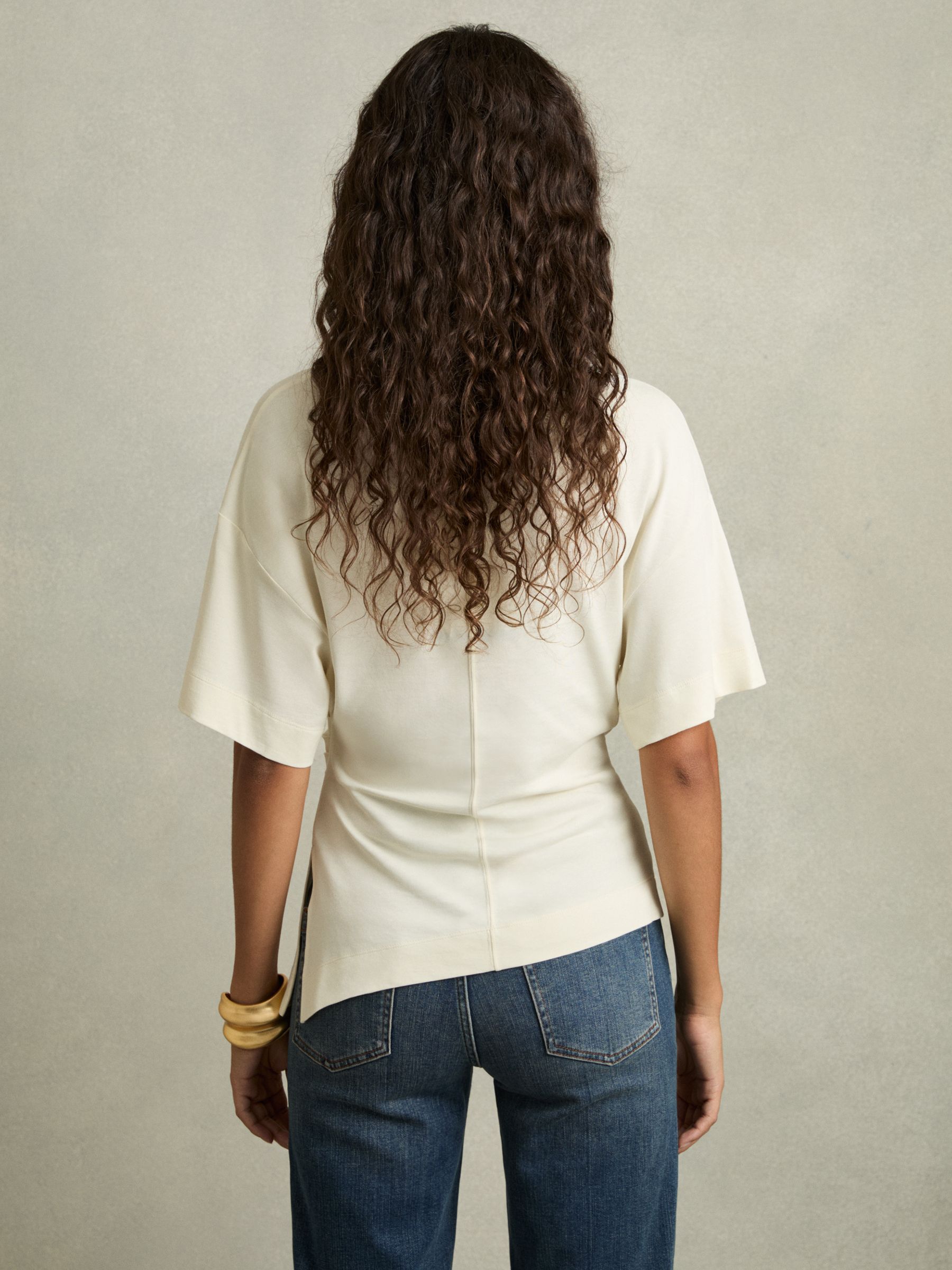 Draped Crew-Neck T-Shirt With Cotton in Ivory - image 5