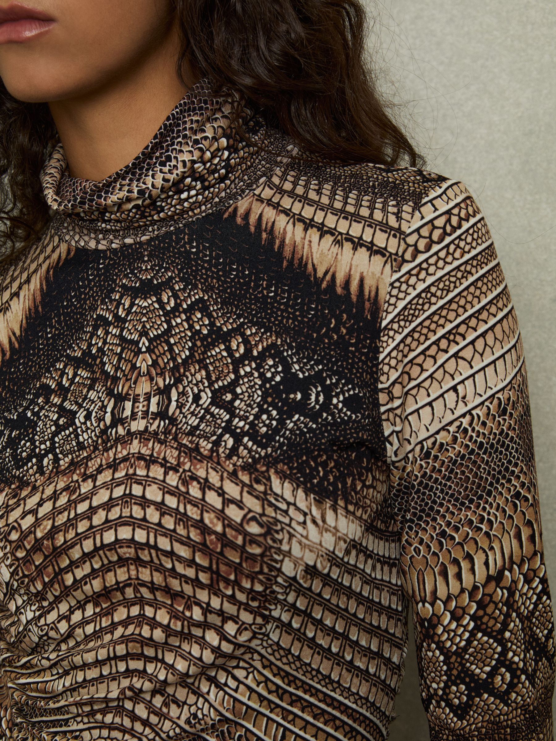 Snake-Print Roll-Neck Top in Brown - image 4