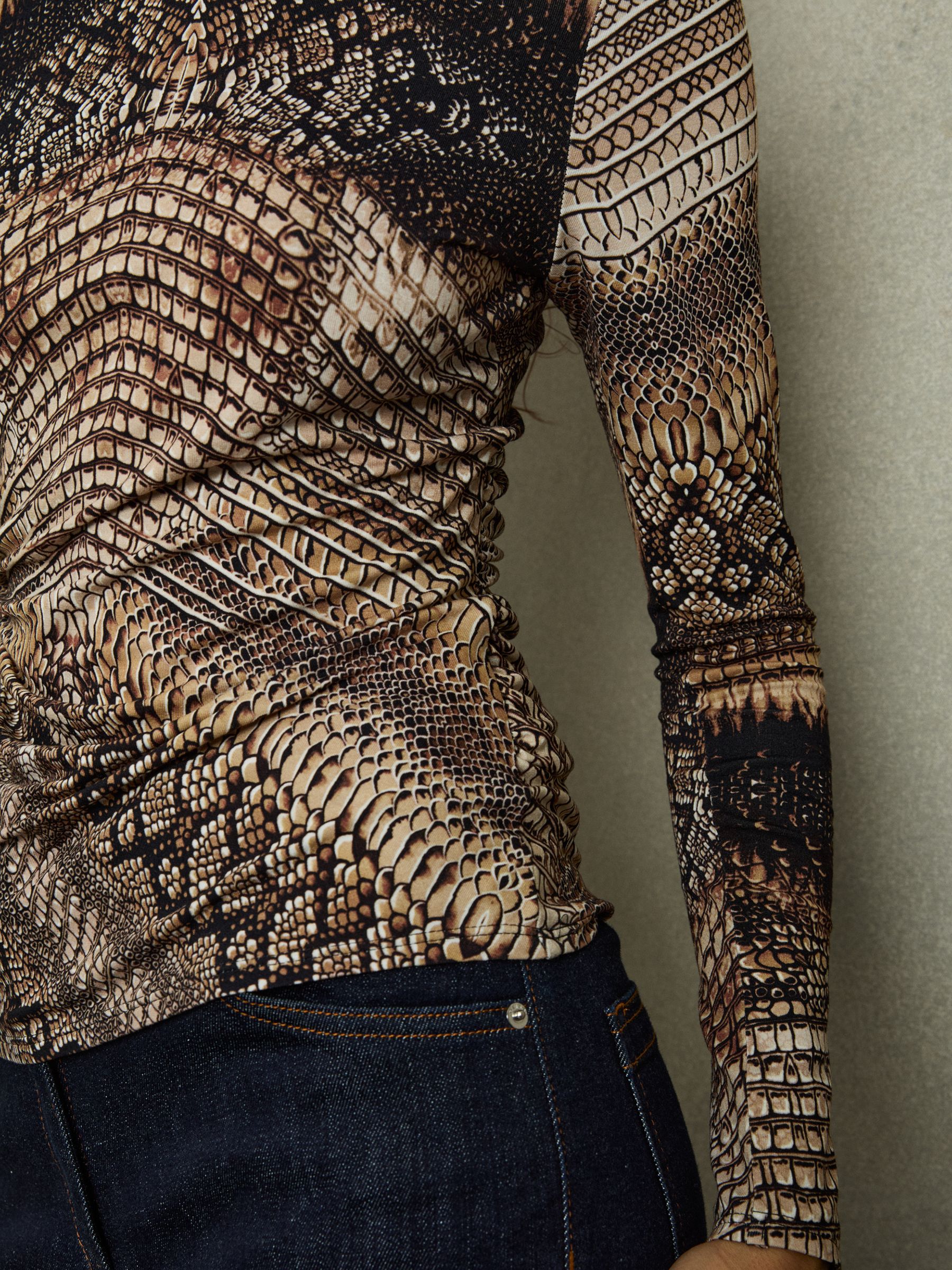 Snake-Print Roll-Neck Top in Brown - Image 6 of 6