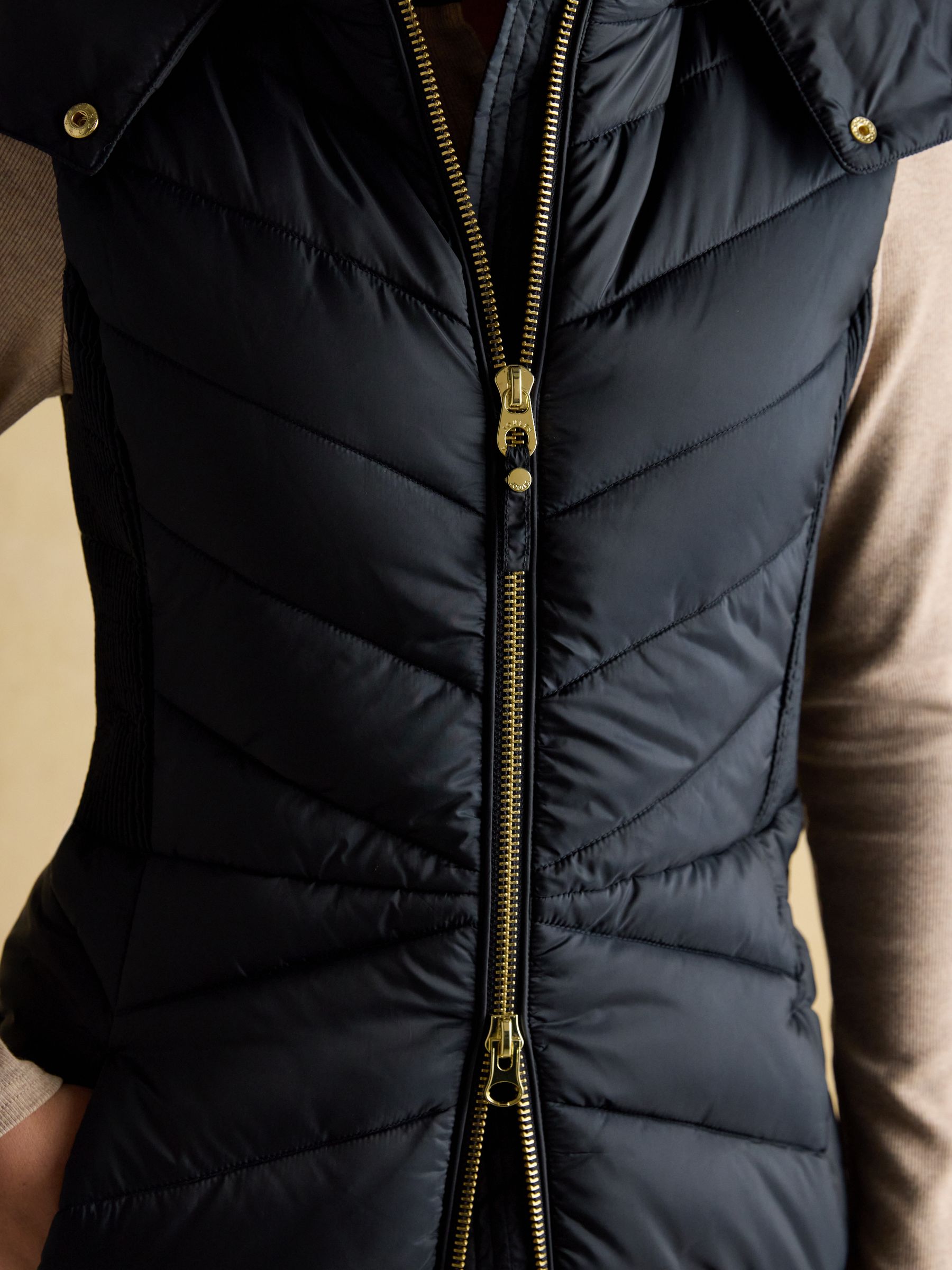 Pembury Navy Longline Showerproof Padded Gilet with Hood - Image 10 of 13