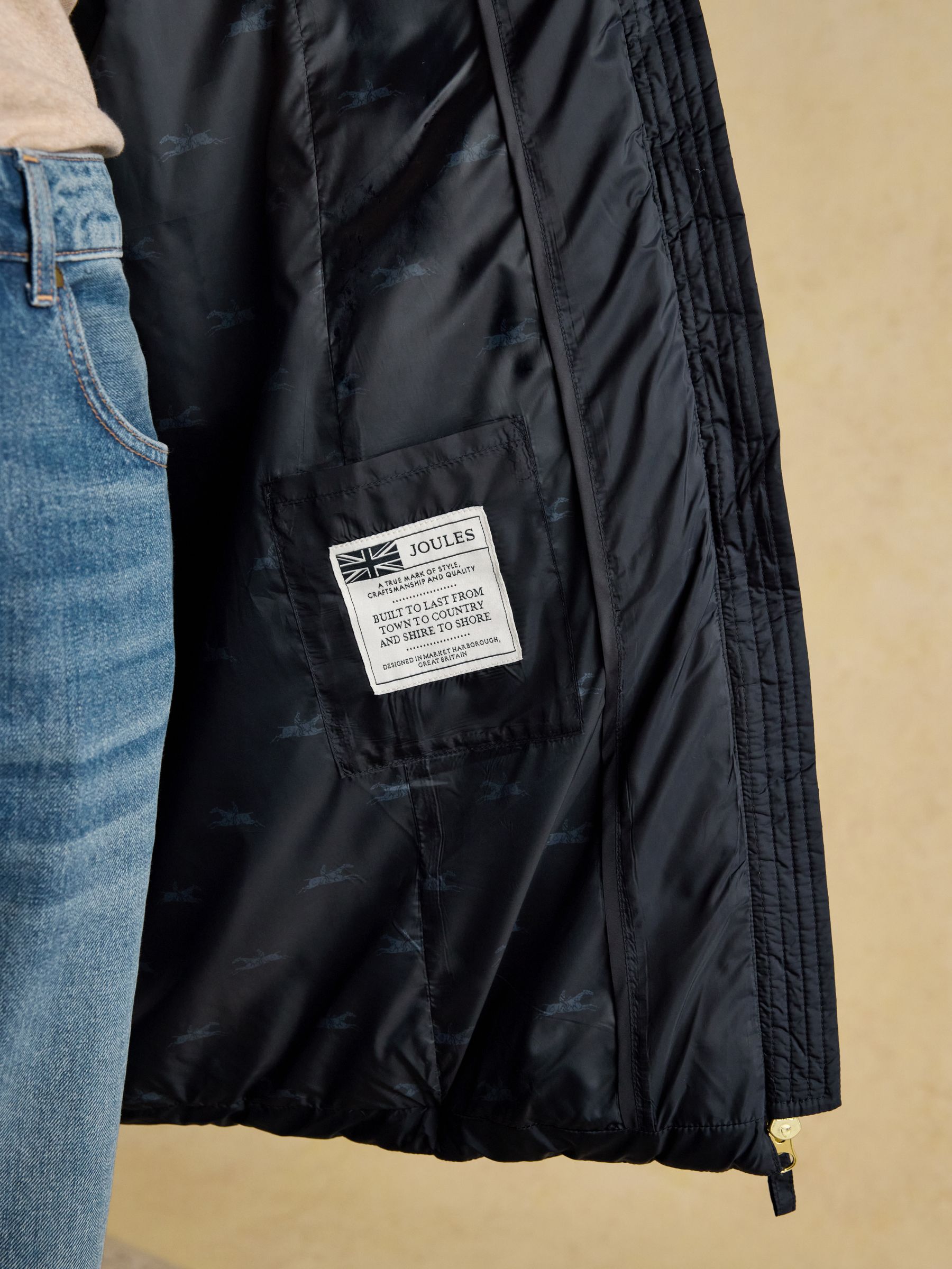 Pembury Navy Longline Showerproof Padded Gilet with Hood - Image 12 of 13