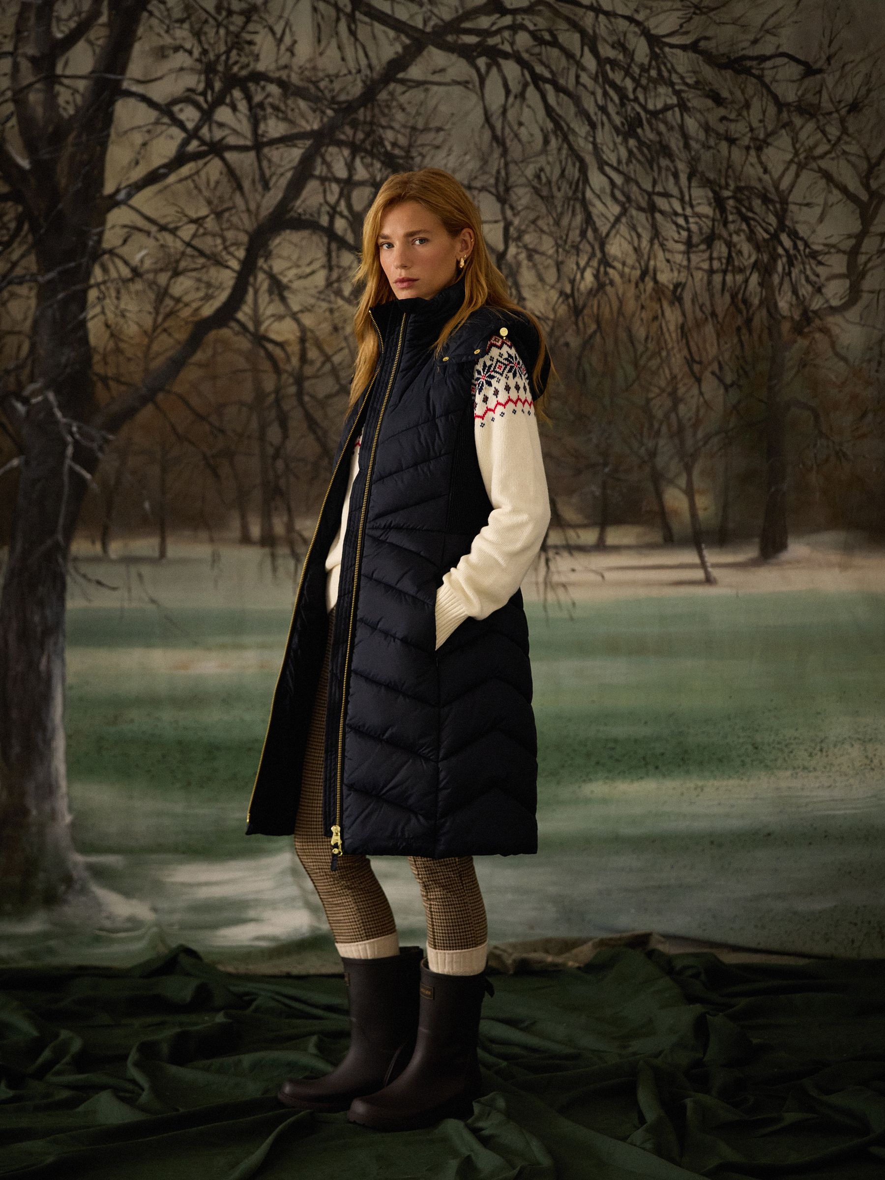 Pembury Navy Longline Showerproof Padded Gilet with Hood - Image 2 of 13