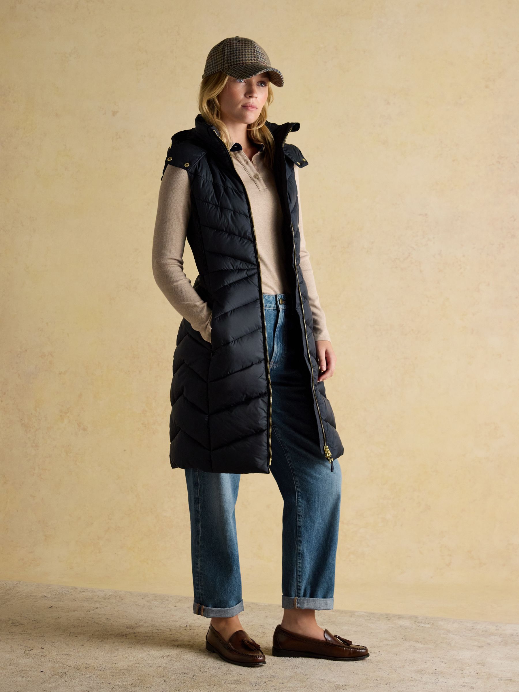 Pembury Navy Longline Showerproof Padded Gilet with Hood - Image 6 of 13