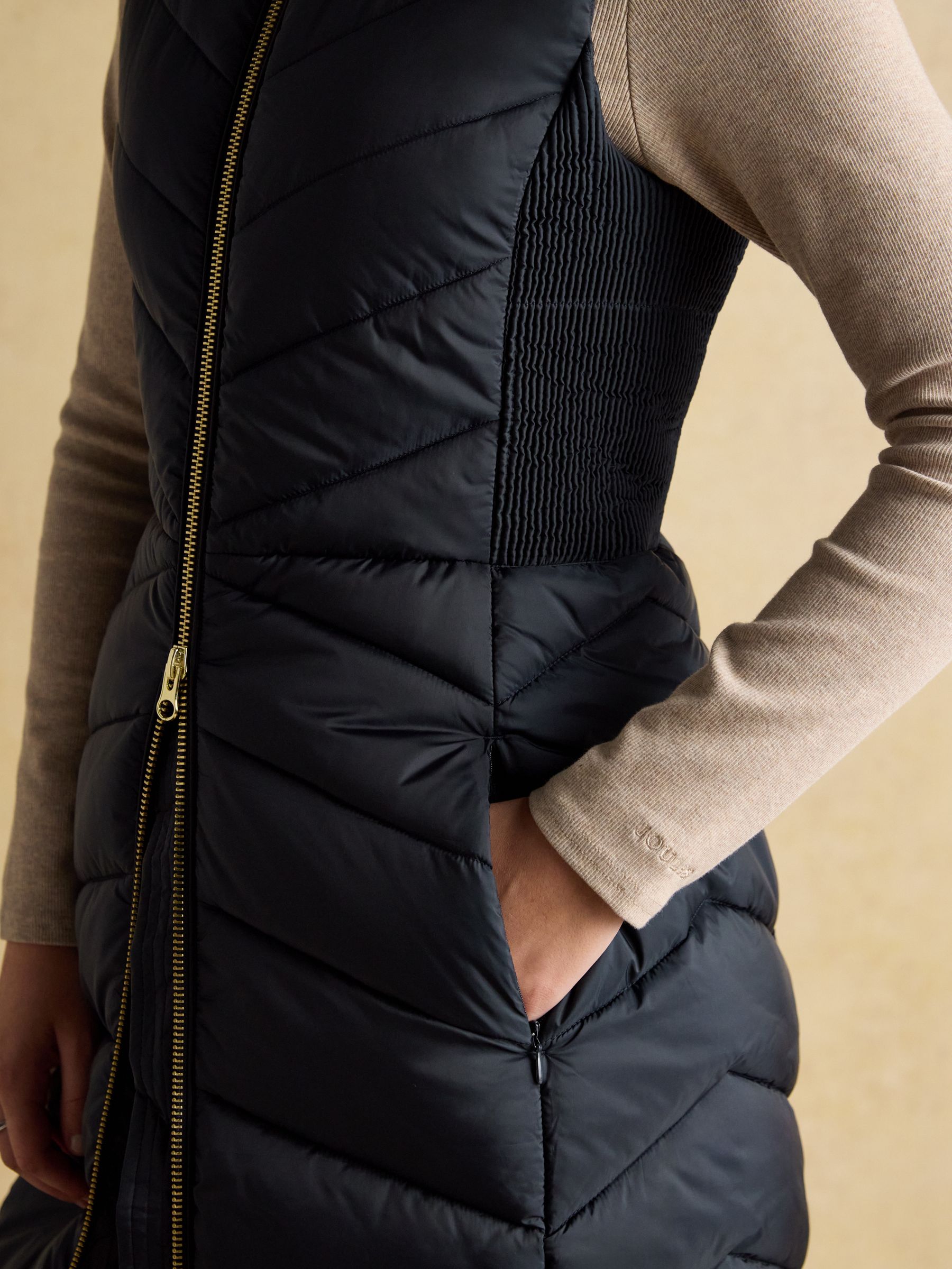 Pembury Navy Longline Showerproof Padded Gilet with Hood - Image 8 of 13