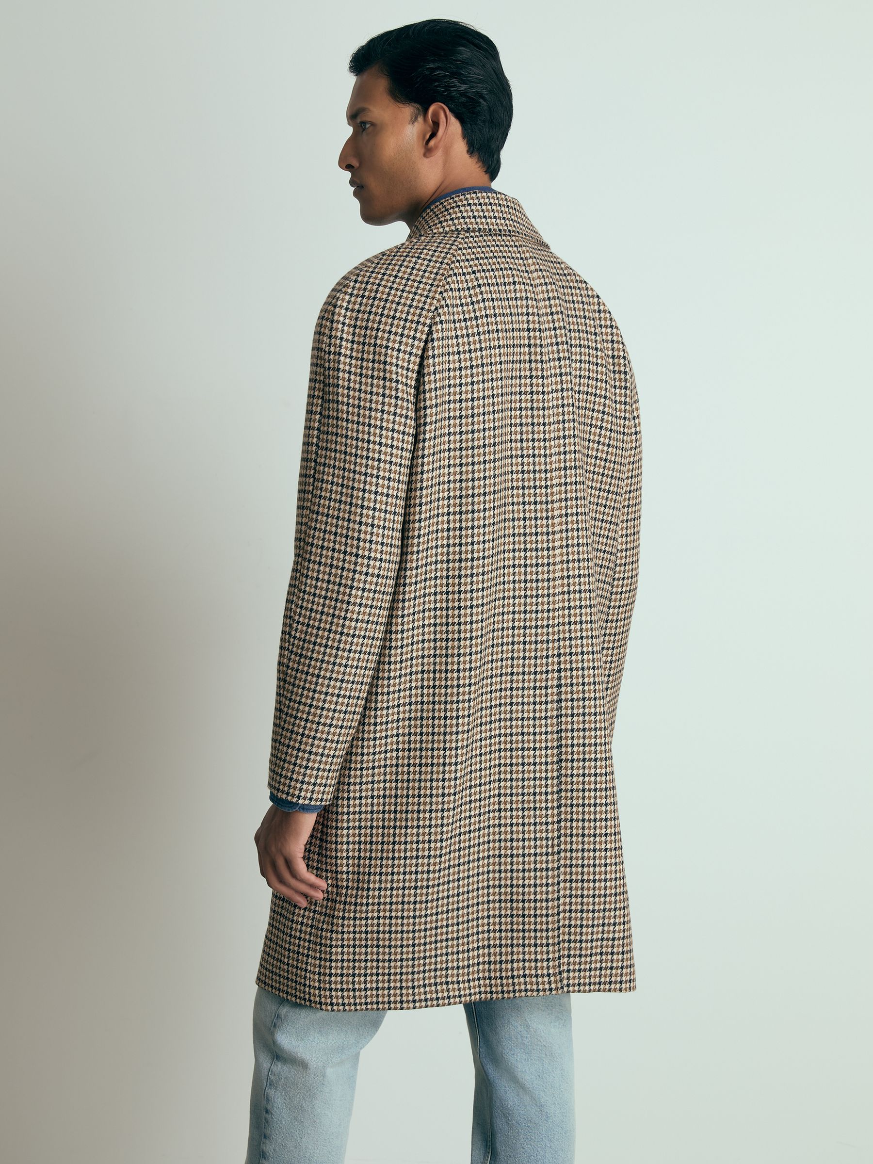 Atelier Wool Houndstooth-Check Raglan Overcoat in Brown - Image 5 of 6