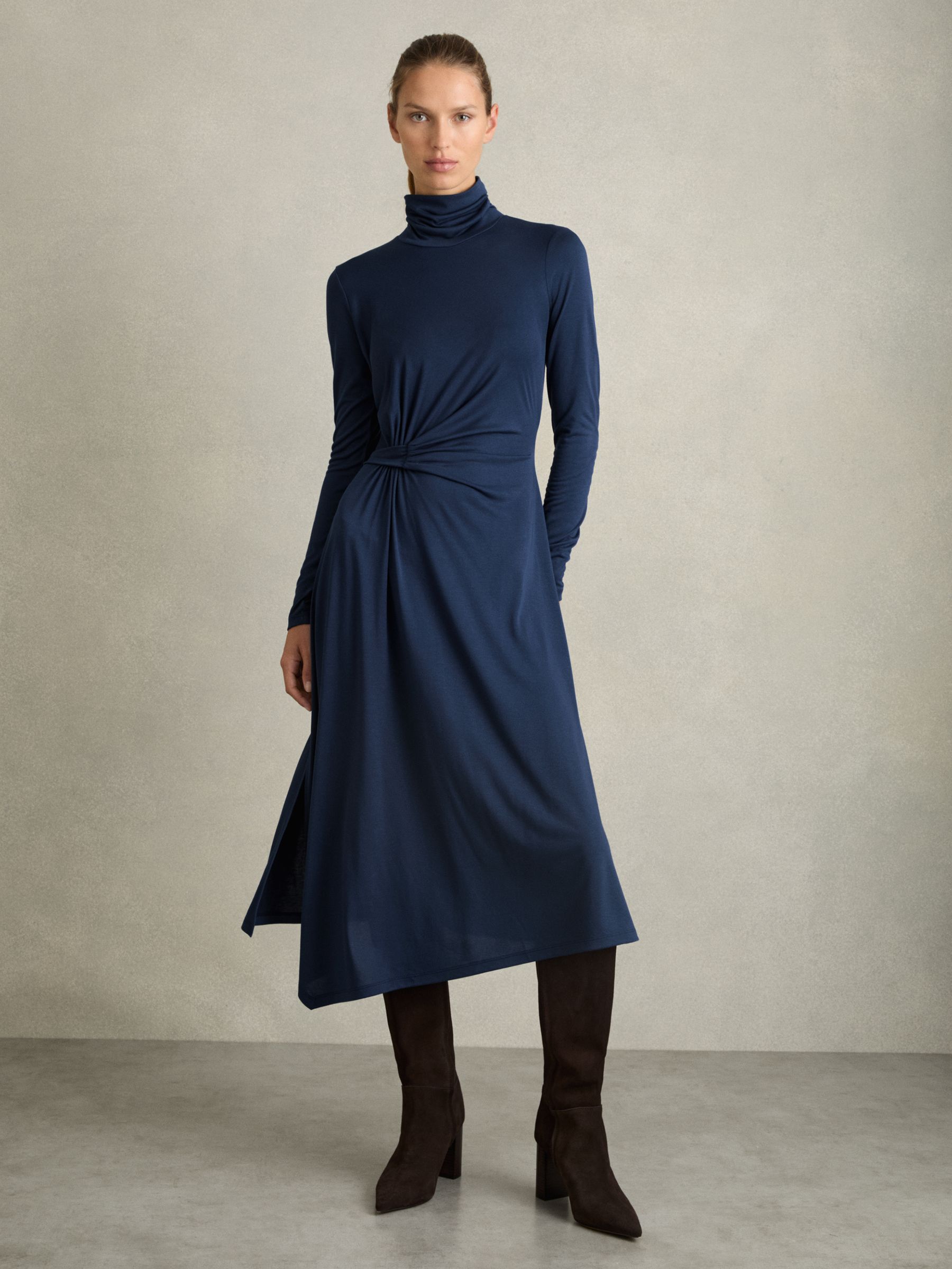 Draped Jersey Midi Dress in Blue - Image 1 of 6