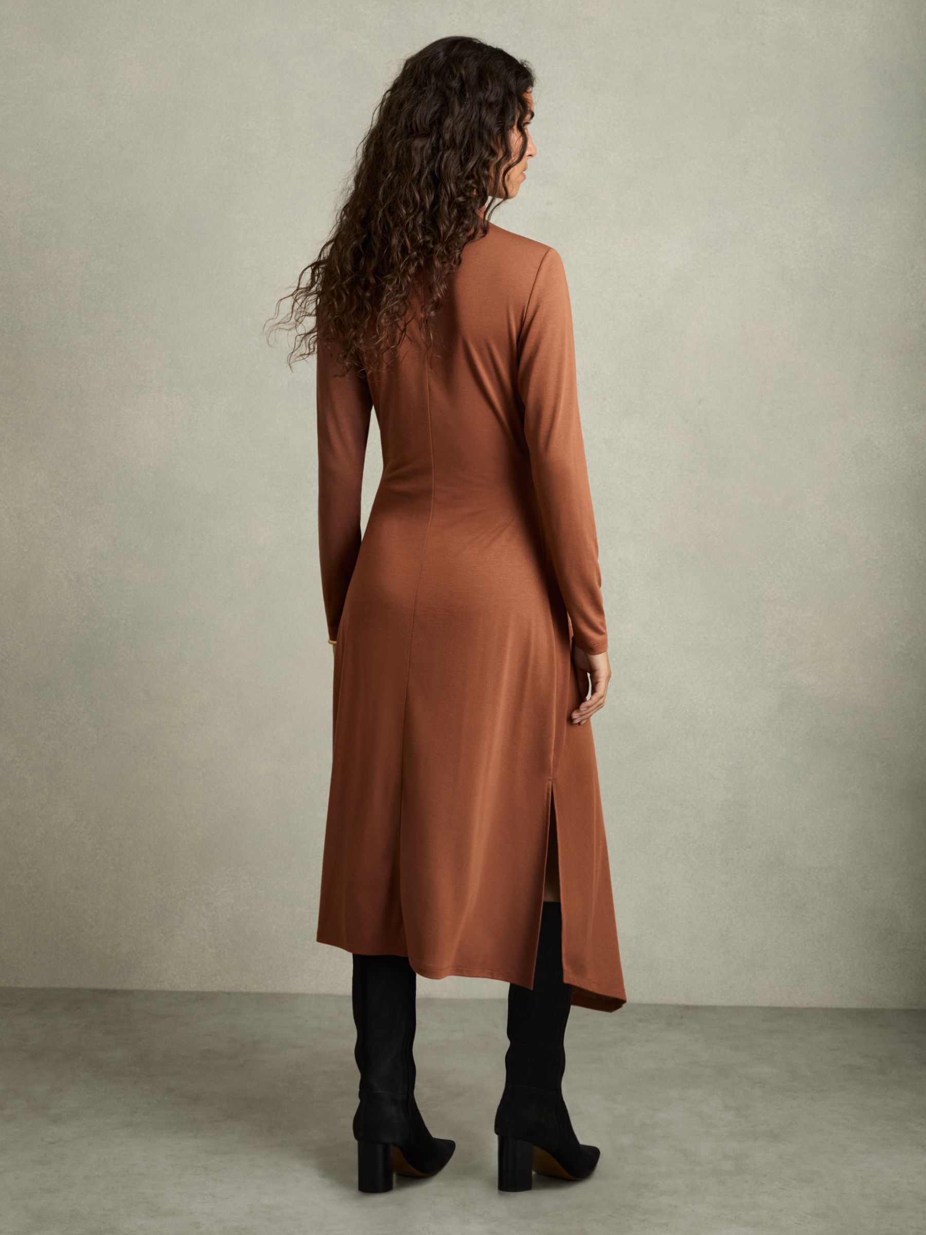 Draped Jersey Midi Dress in Camel - image 4