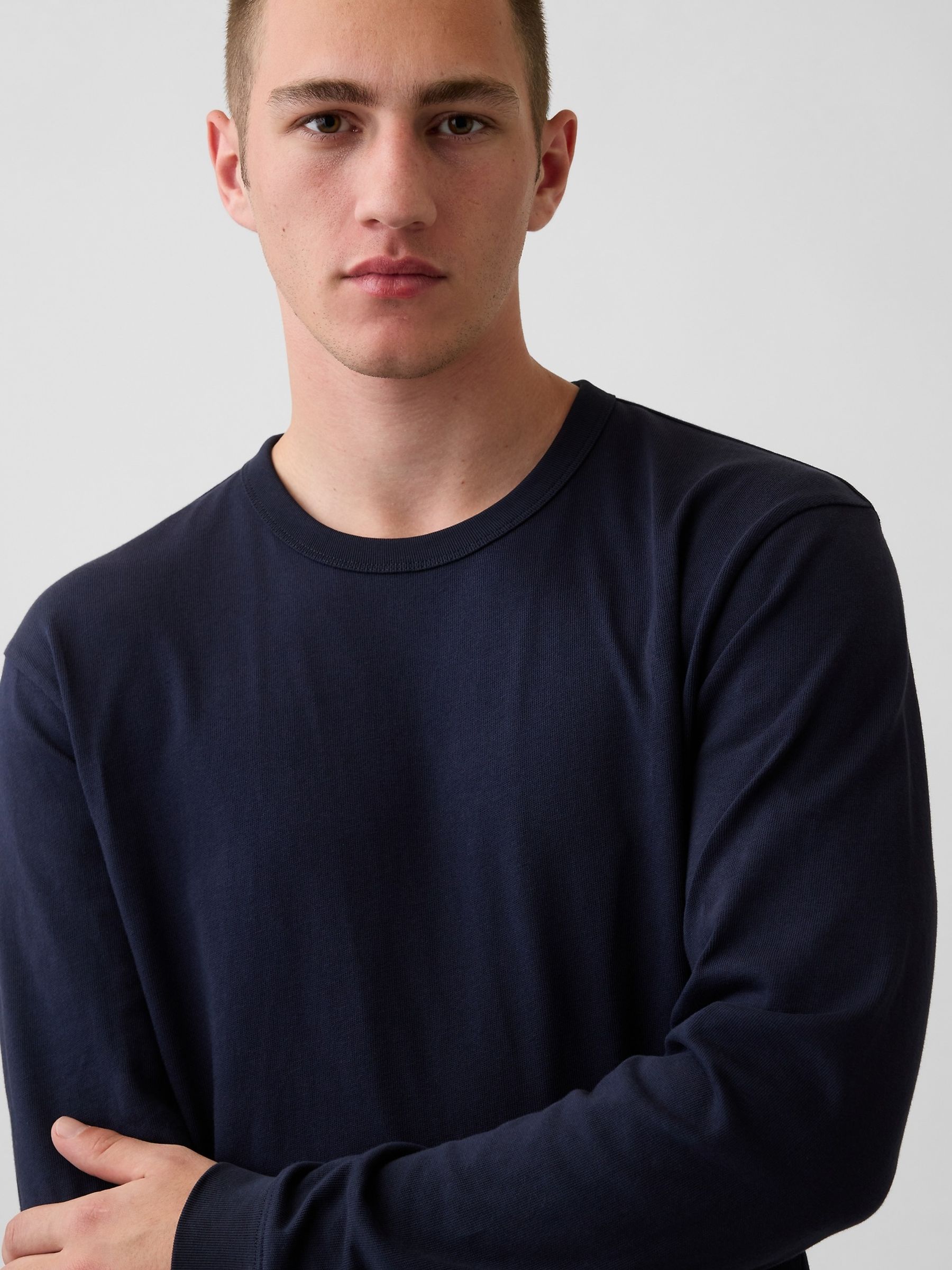 Navy Heavyweight Relaxed Long Sleeve T-Shirt - Image 4 of 4 Navy Heavyweight Relaxed Long Sleeve T-Shirt - Image 4 of 4