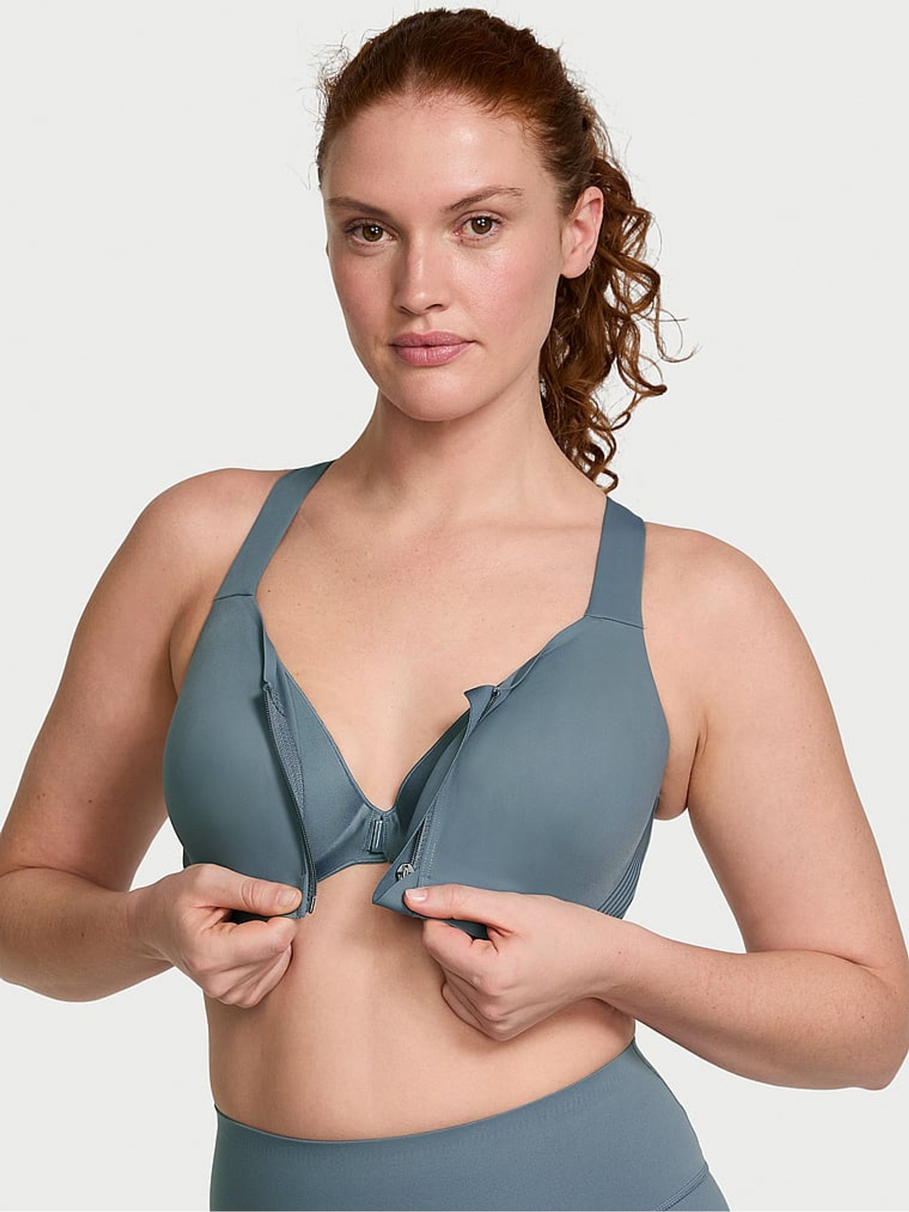 Dark Steel Blue Front Close High Support Sports Bra - Image 1 of 3