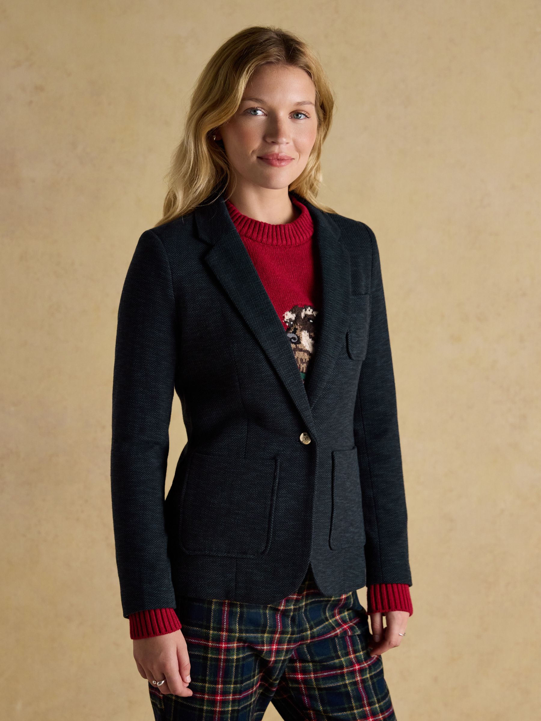 Albury Navy Herringbone Jersey Tweed Blazer - Image 1 of 11