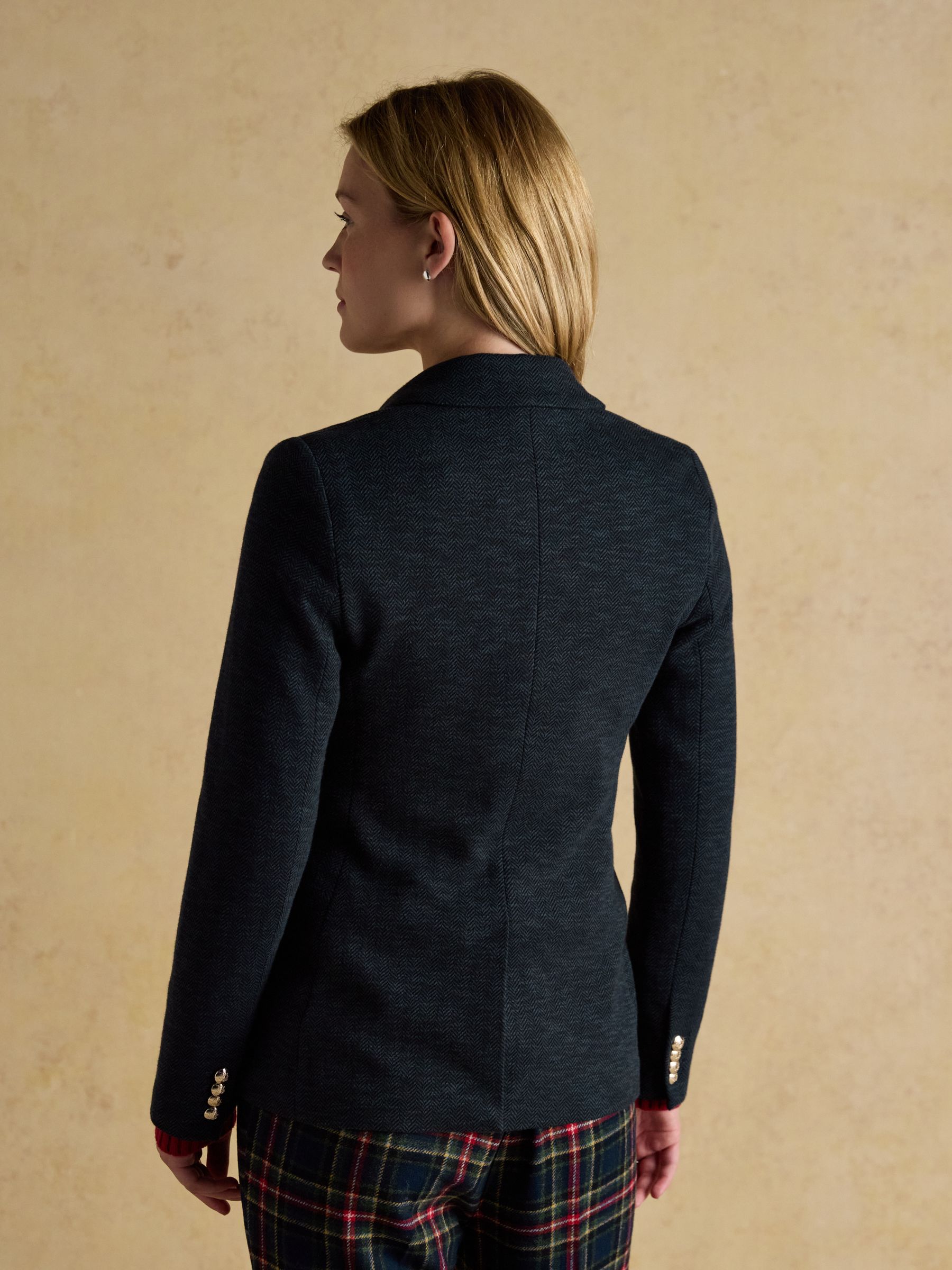 Albury Navy Herringbone Jersey Tweed Blazer - Image 2 of 11