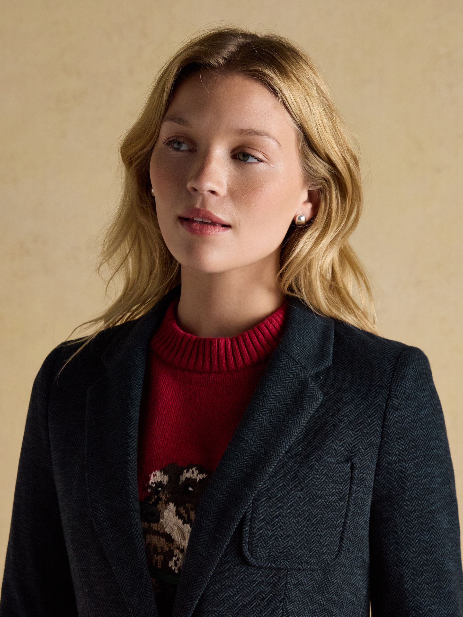 Albury Navy Herringbone Jersey Tweed Blazer - Image 8 of 11