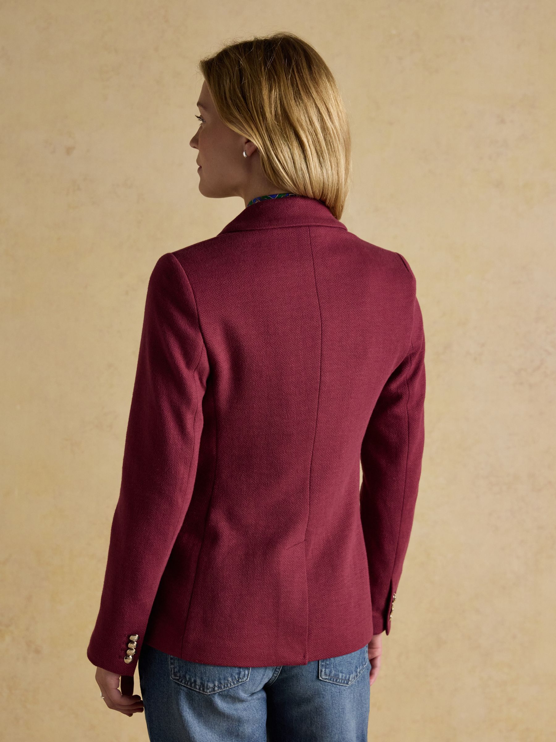 Albury Burgundy Red Herringbone Jersey Tweed Blazer - Image 2 of 9
