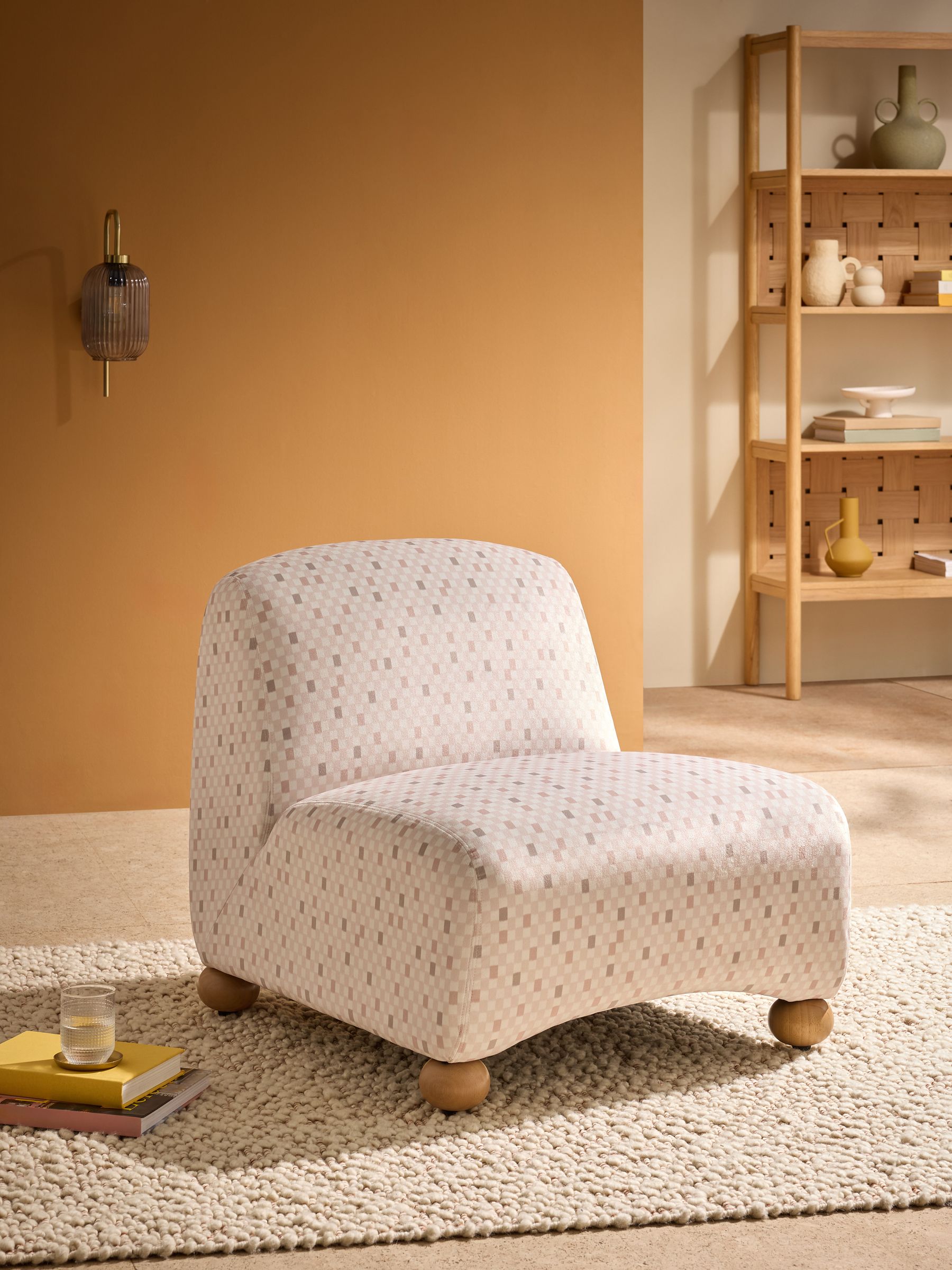 Elwen Accent Chair in Checked Velvet Blush Pink - Image 1 of 5