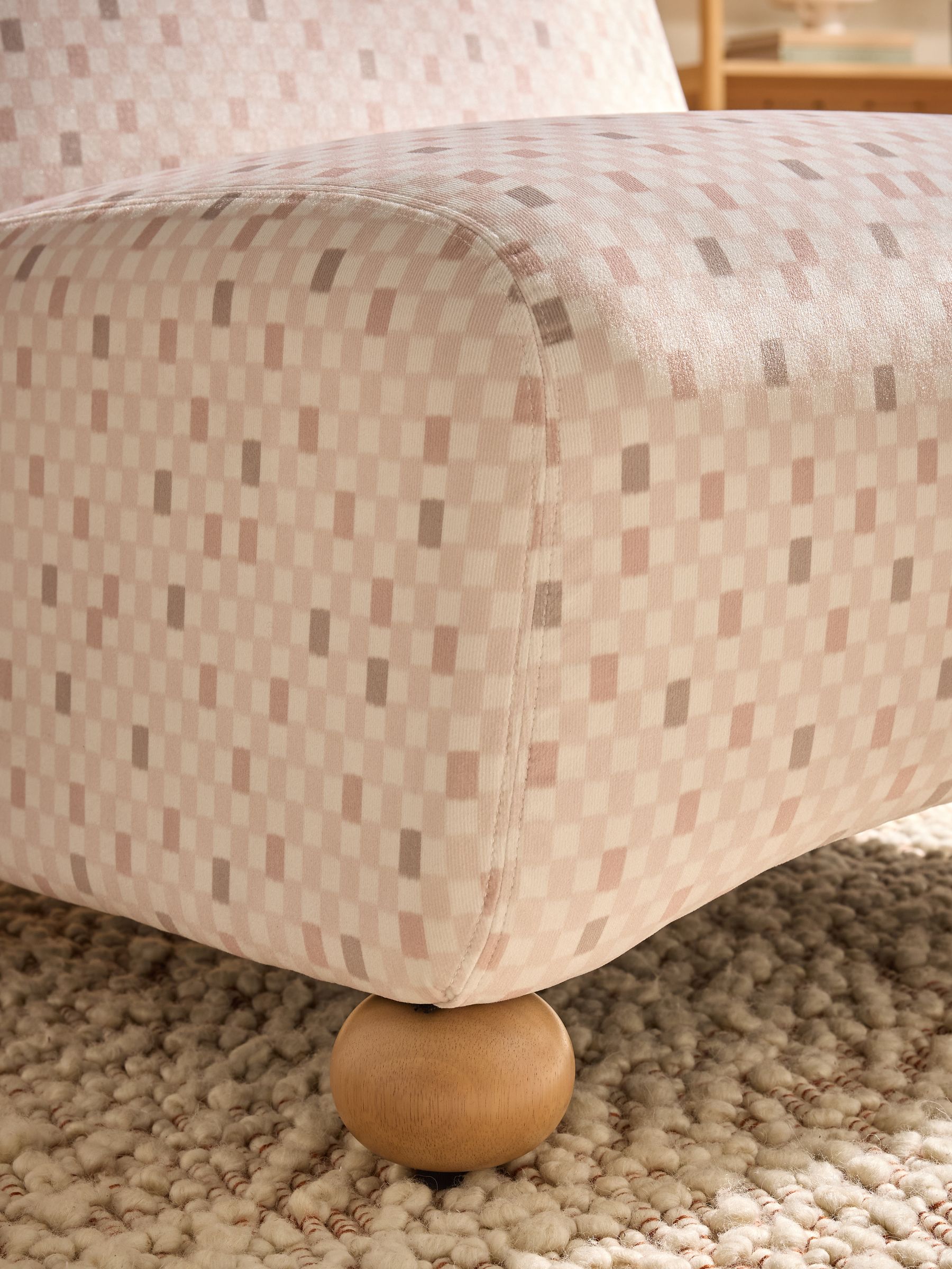Elwen Accent Chair in Checked Velvet Blush Pink - Image 2 of 5 Elwen Accent Chair in Checked Velvet Blush Pink - Image 2 of 5