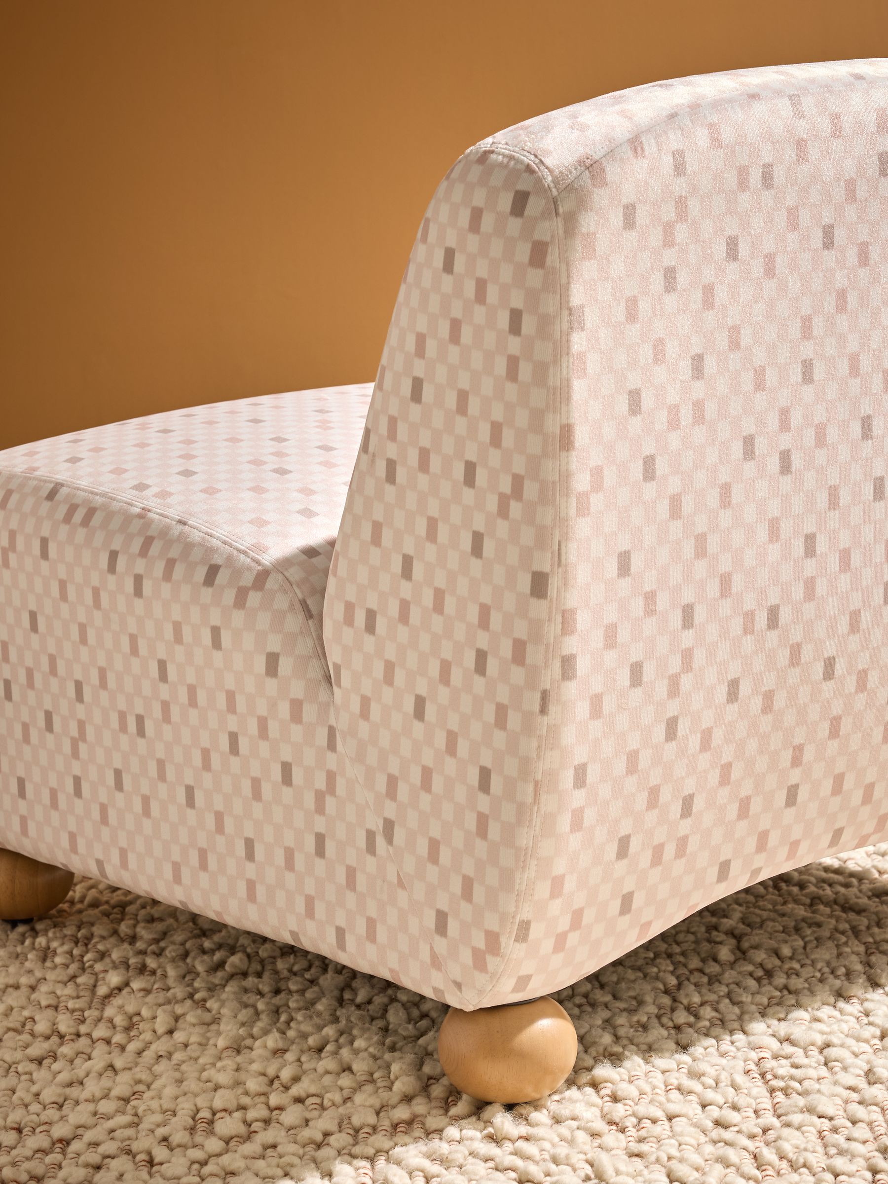 Elwen Accent Chair in Checked Velvet Blush Pink - Image 3 of 5
