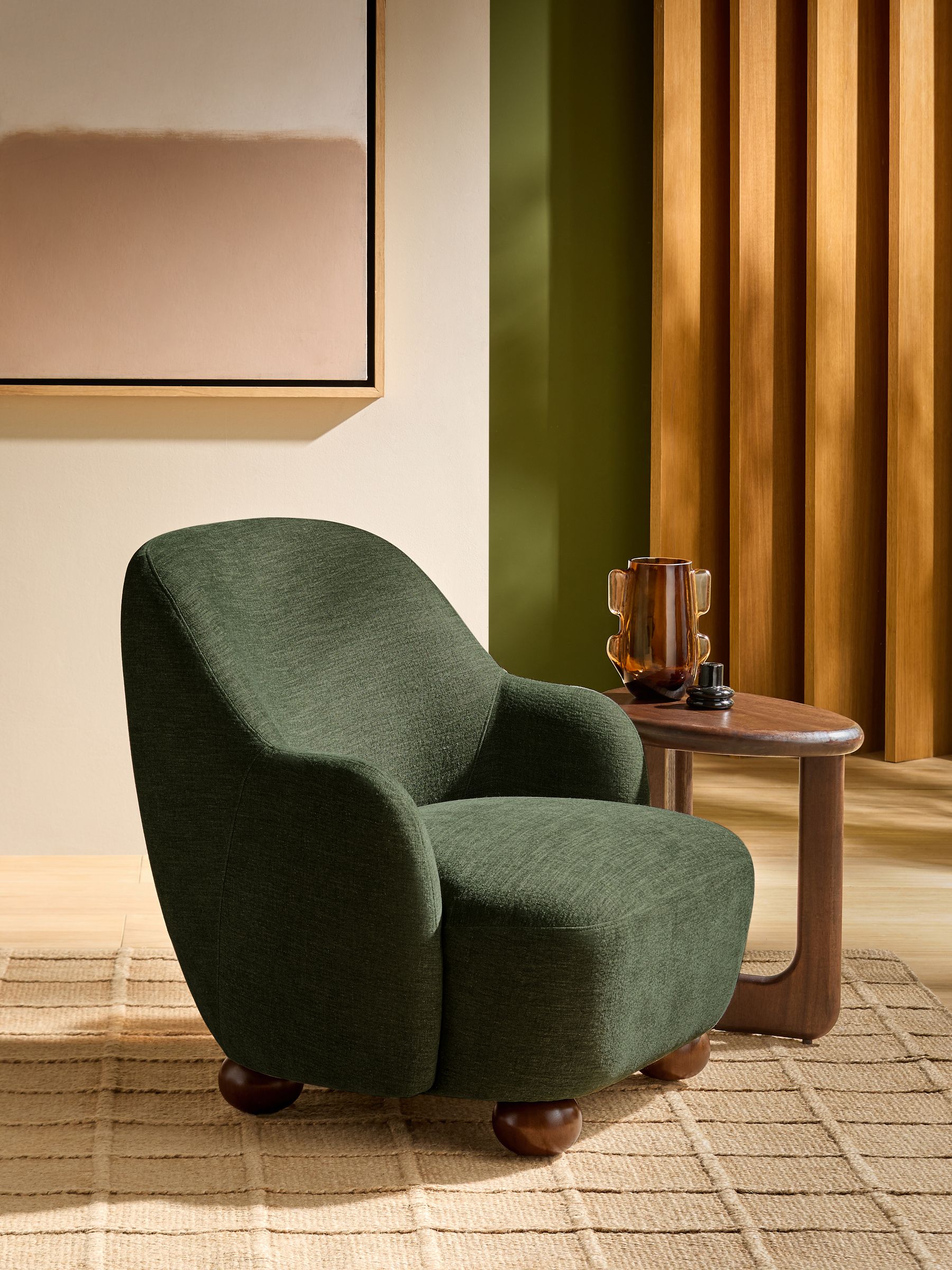 Ellio Accent Chair in Green Soft Textured Weave - Image 1 of 6 Ellio Accent Chair in Green Soft Textured Weave - Image 1 of 6