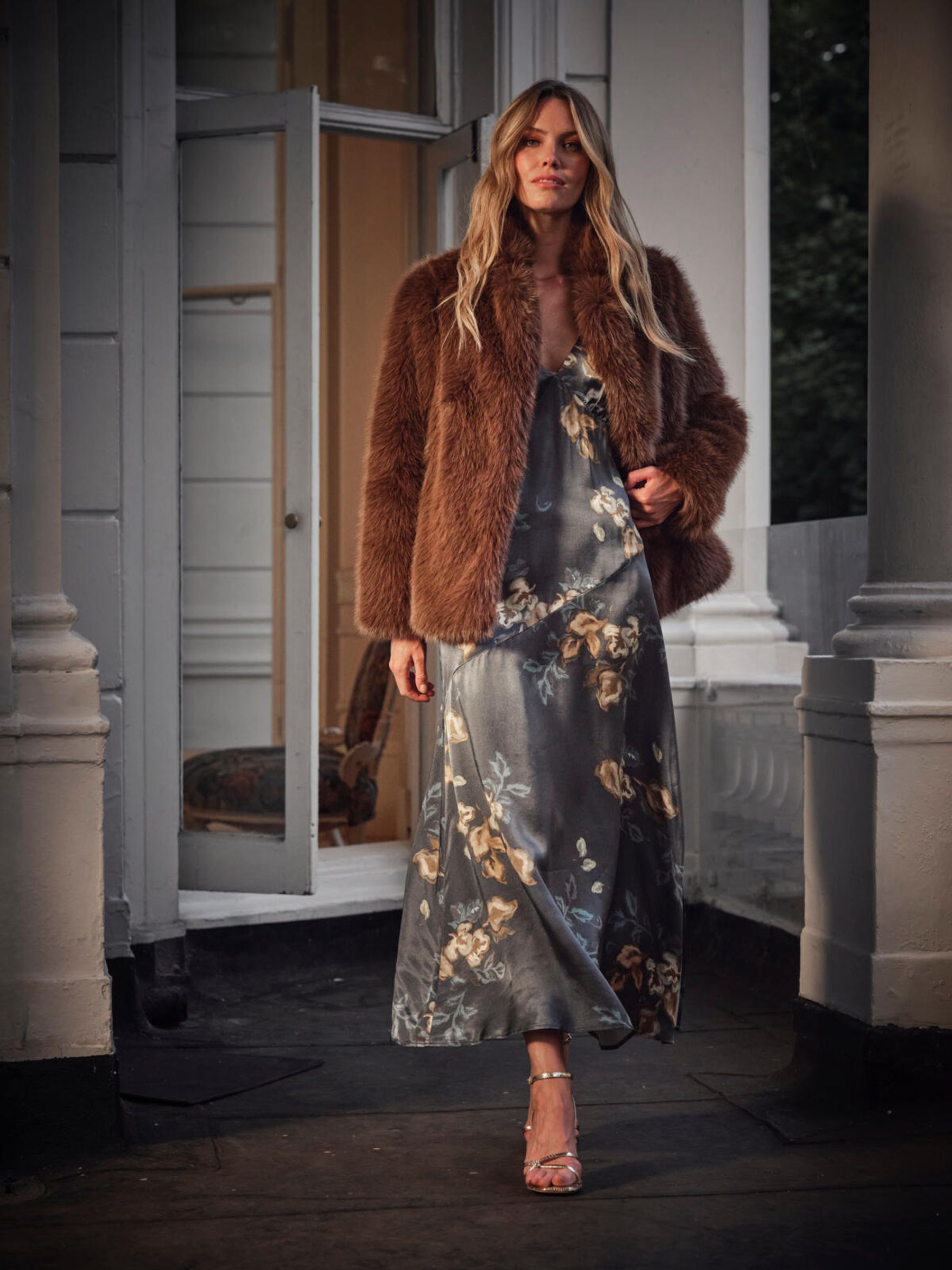 Celeste Brown Faux Fur Coat - Image 1 of 5