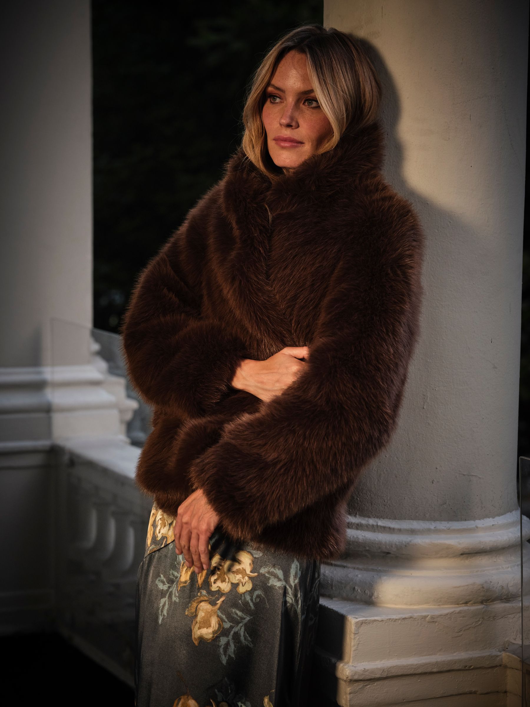 Celeste Brown Faux Fur Coat - Image 2 of 5