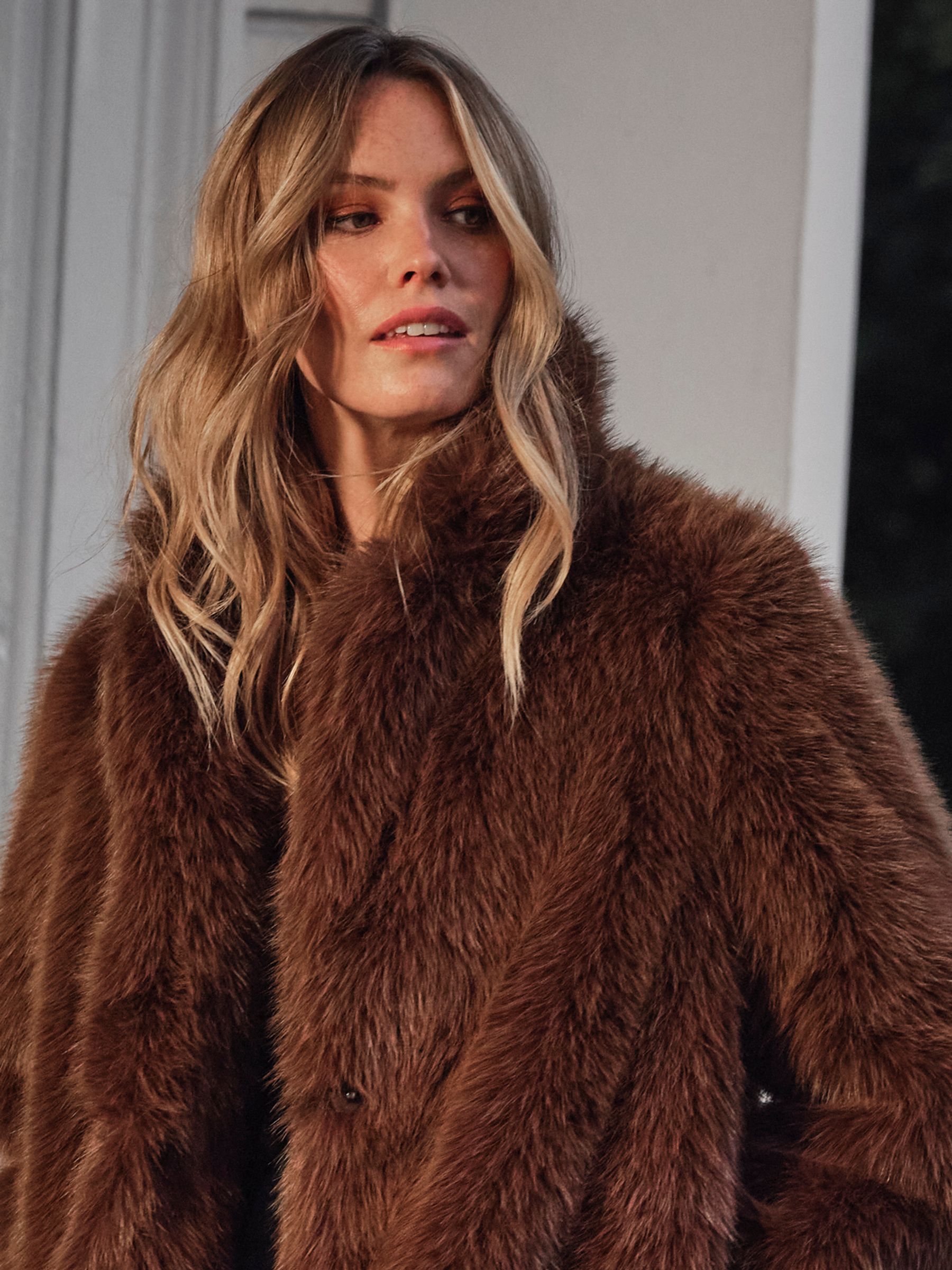 Celeste Brown Faux Fur Coat - Image 3 of 5