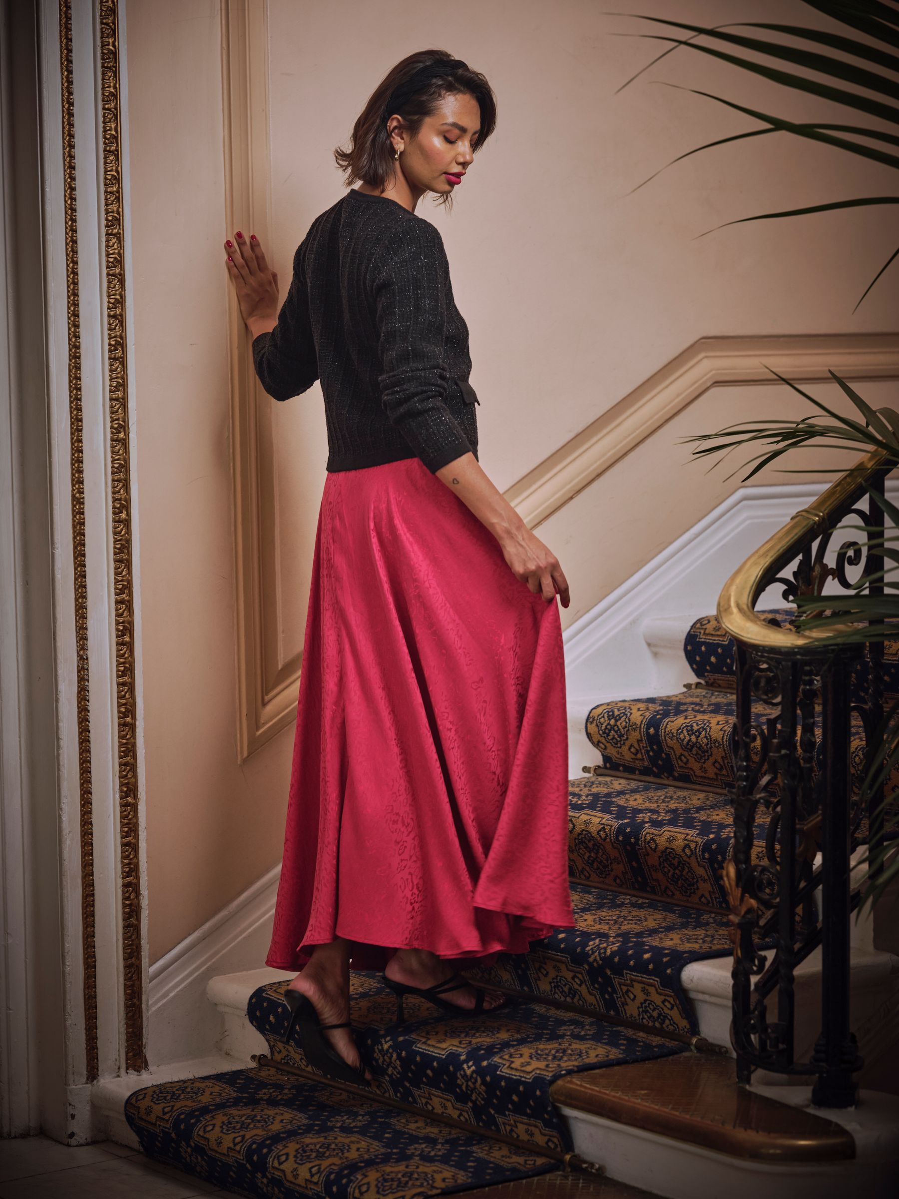 Malia Red Jacquard Midi Skirt - Image 2 of 5