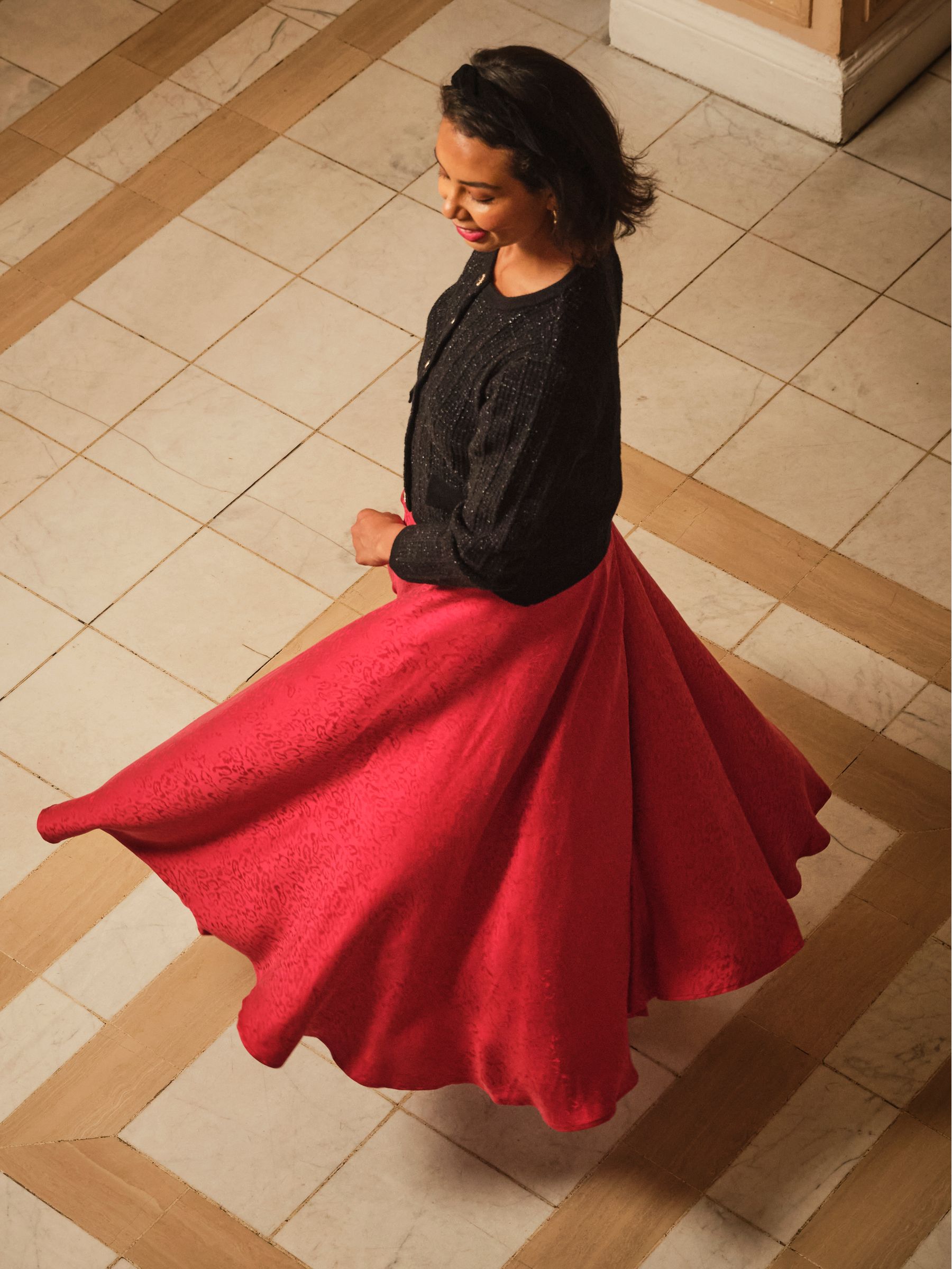 Malia Red Jacquard Midi Skirt - Image 3 of 5
