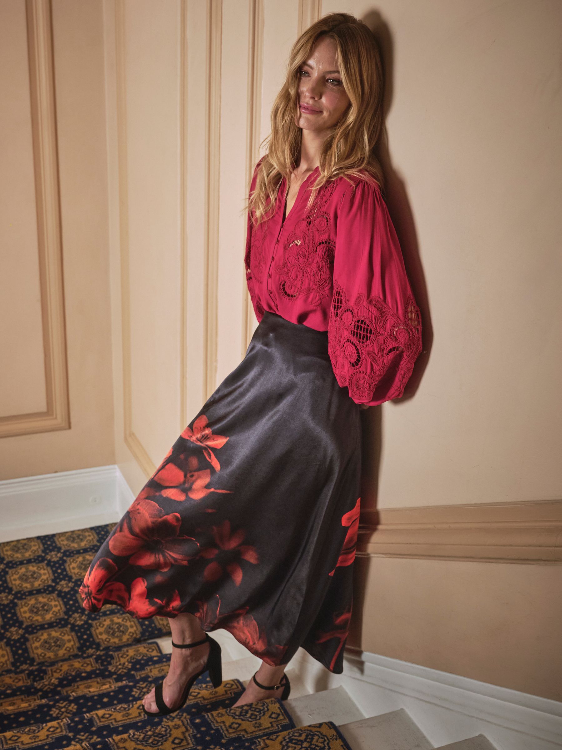Joelle Black Floral Midi Skirt - Image 2 of 5