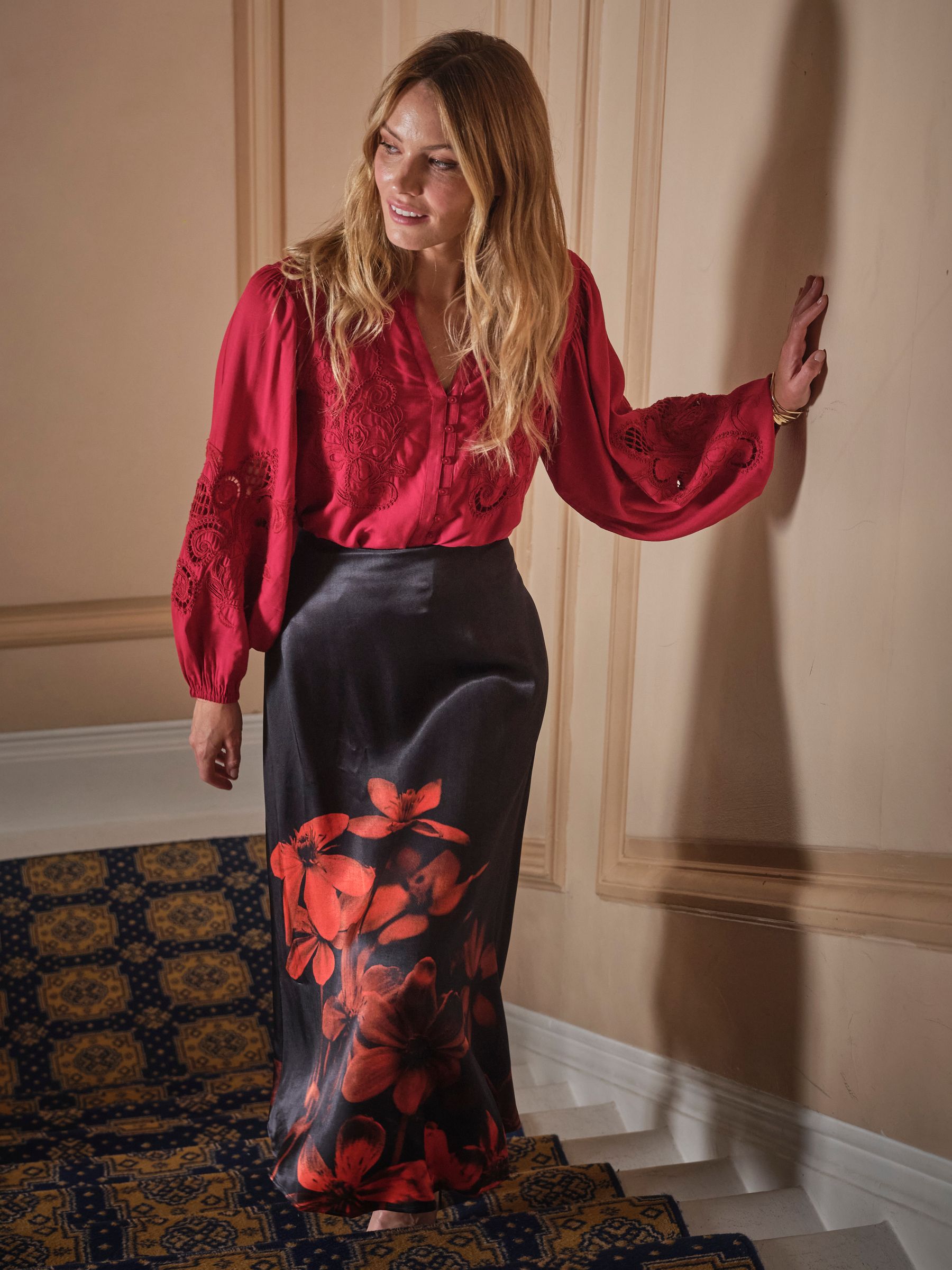 Joelle Black Floral Midi Skirt - Image 3 of 5