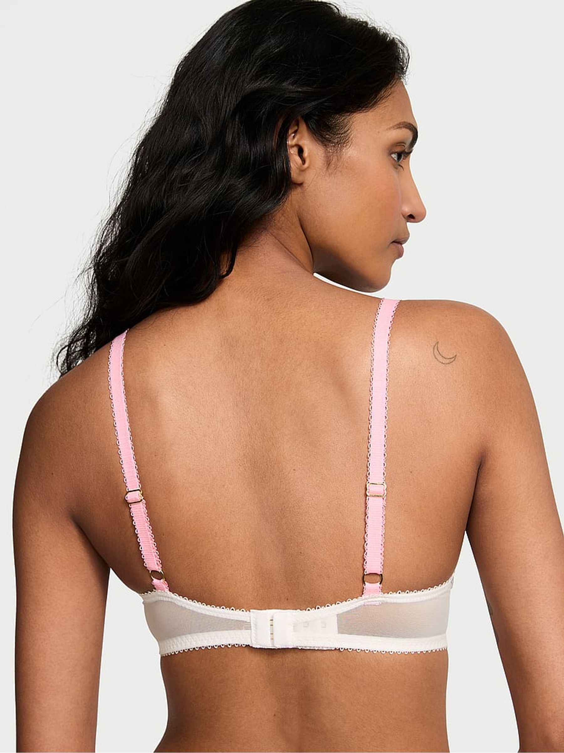 Pink & White Unlined Balcony Peony Embroidery Bra - Image 2 of 2