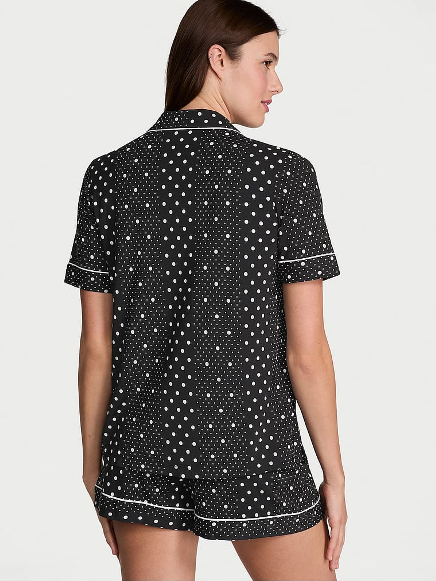 Black Dotted Stripe Modal Short Pyjama Set - Image 2 of 2