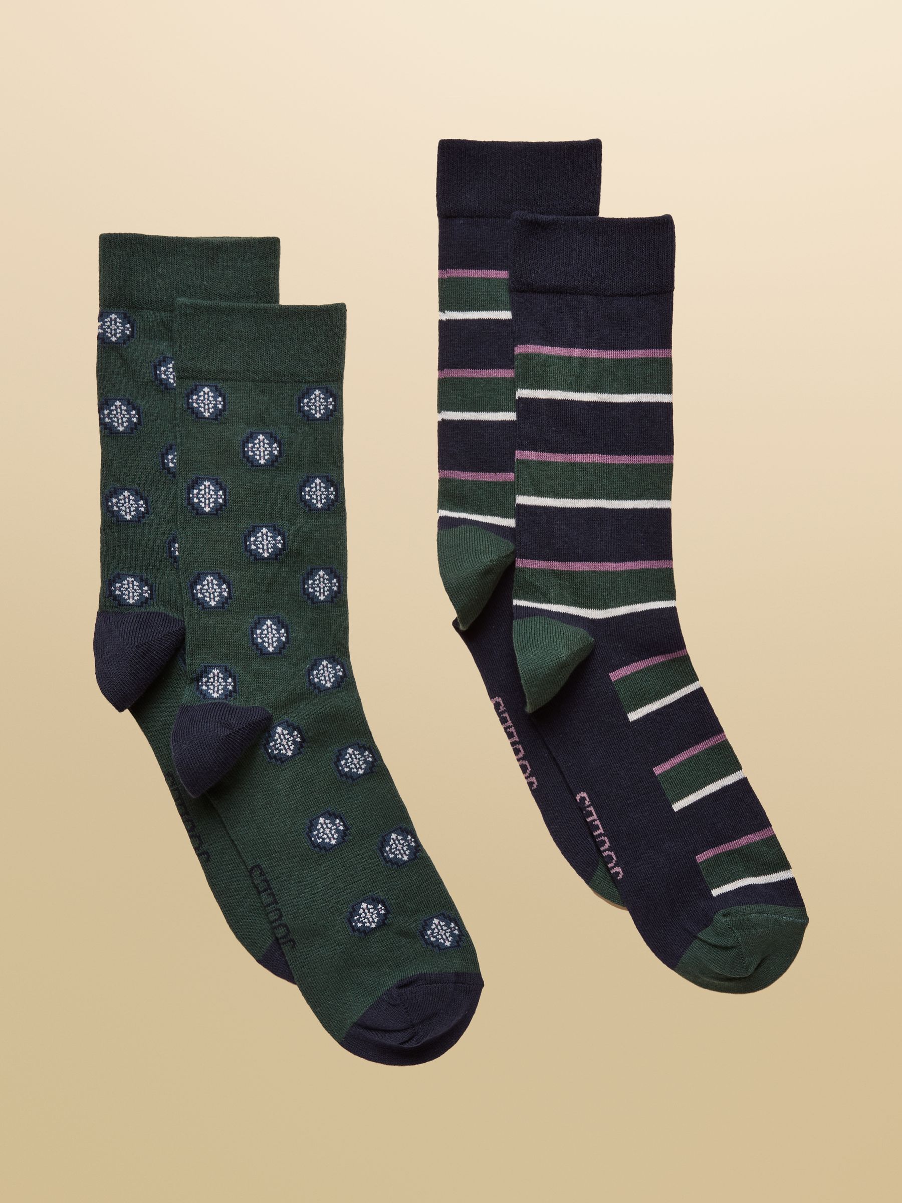 Men's Kingsbury Green & Navy Stripe Socks 2 Pack (size 7-12) - Image 1 of 3