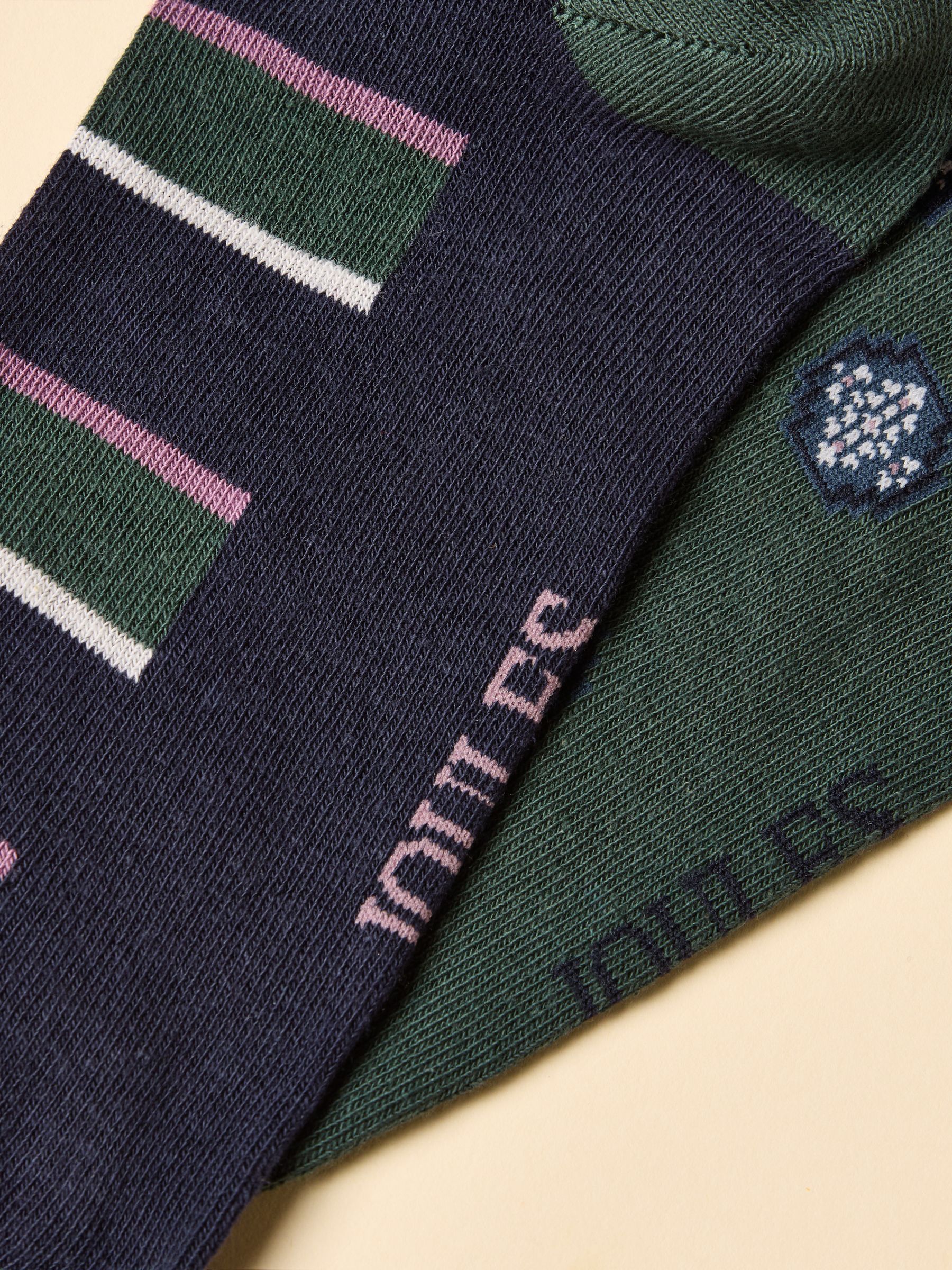 Men's Kingsbury Green & Navy Stripe Socks 2 Pack (size 7-12) - Image 3 of 3