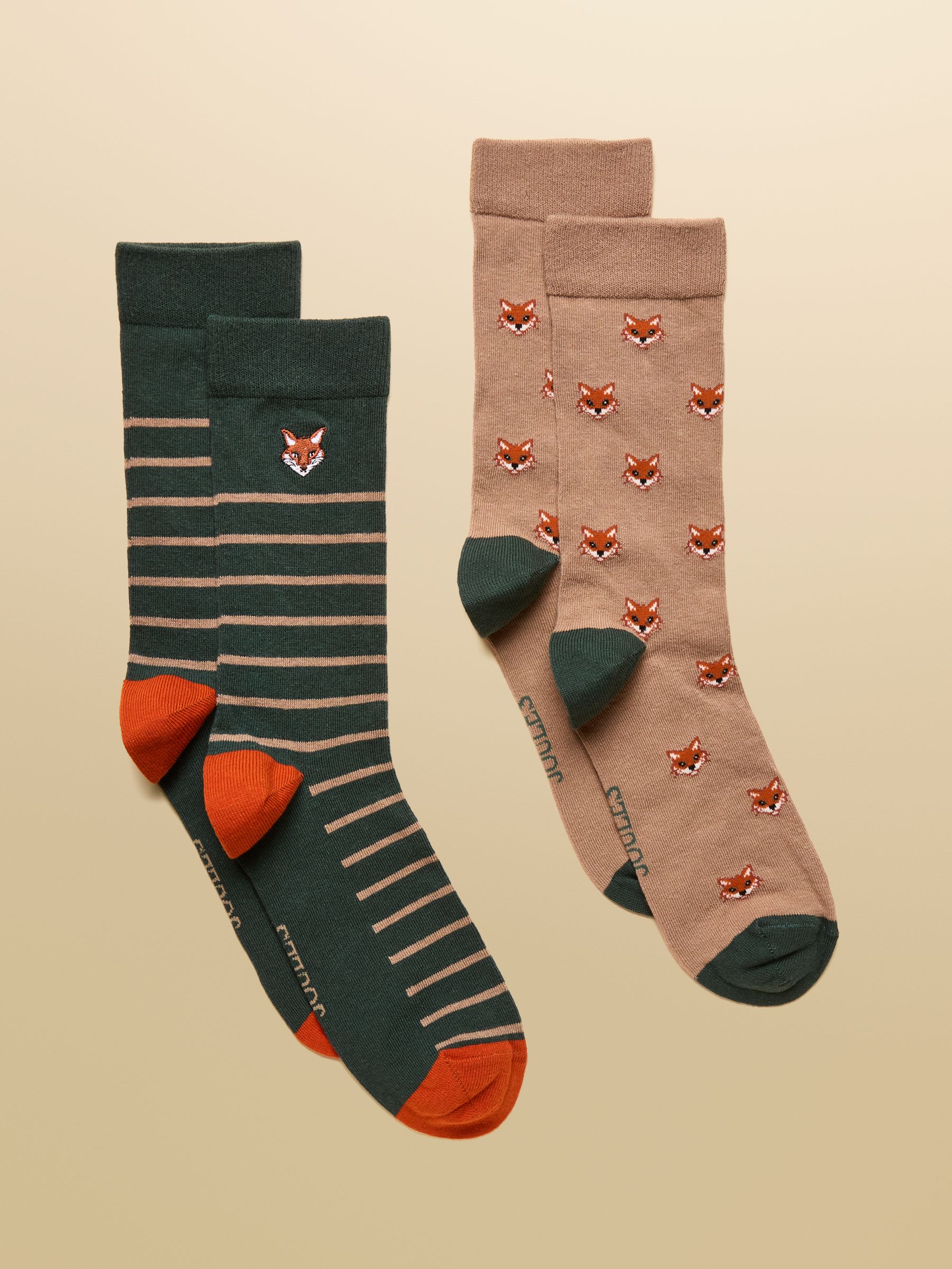 Men's Kingsbury Green & Orange Fox Socks 2 Pack (size 7-12) - Image 1 of 3