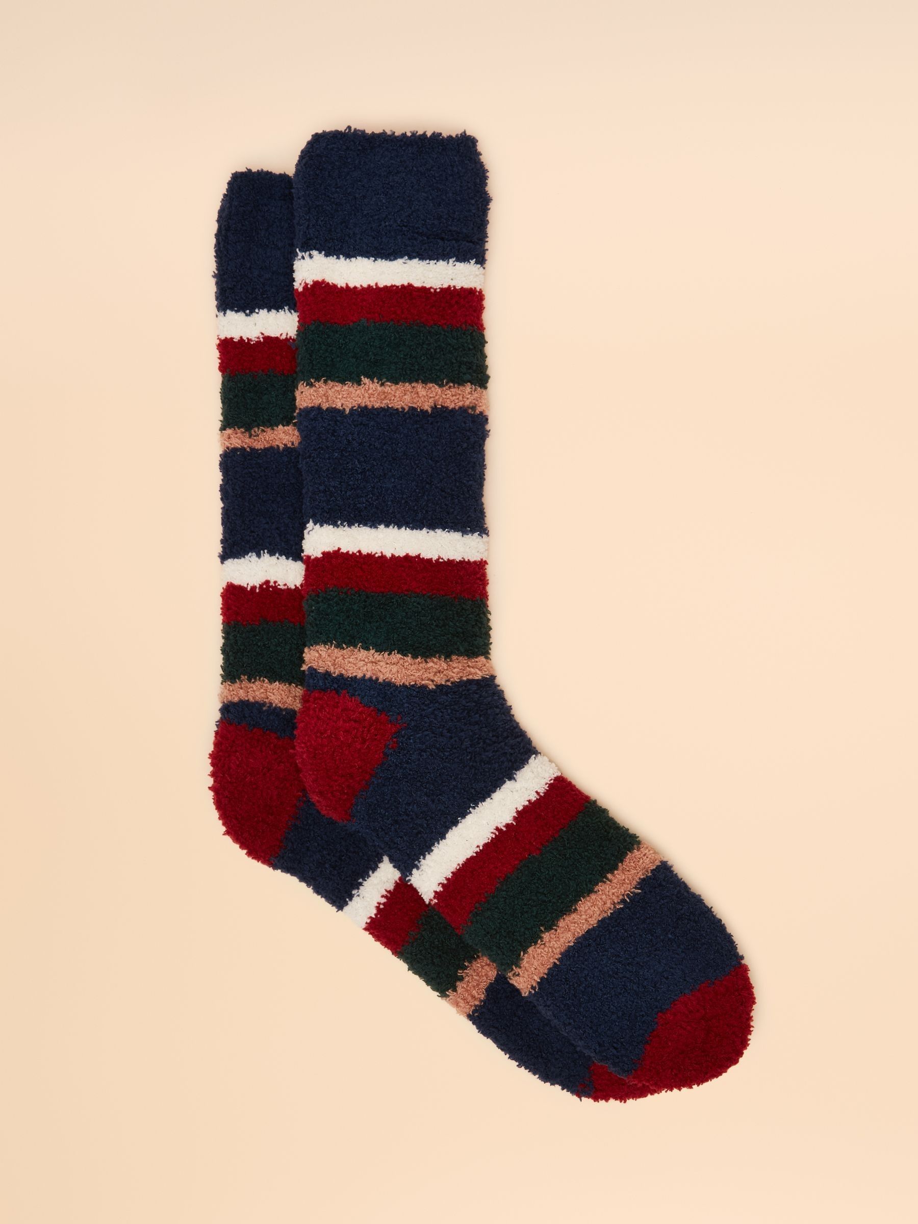 Men's Fluffy Navy Stripe Socks - Image 1 of 3