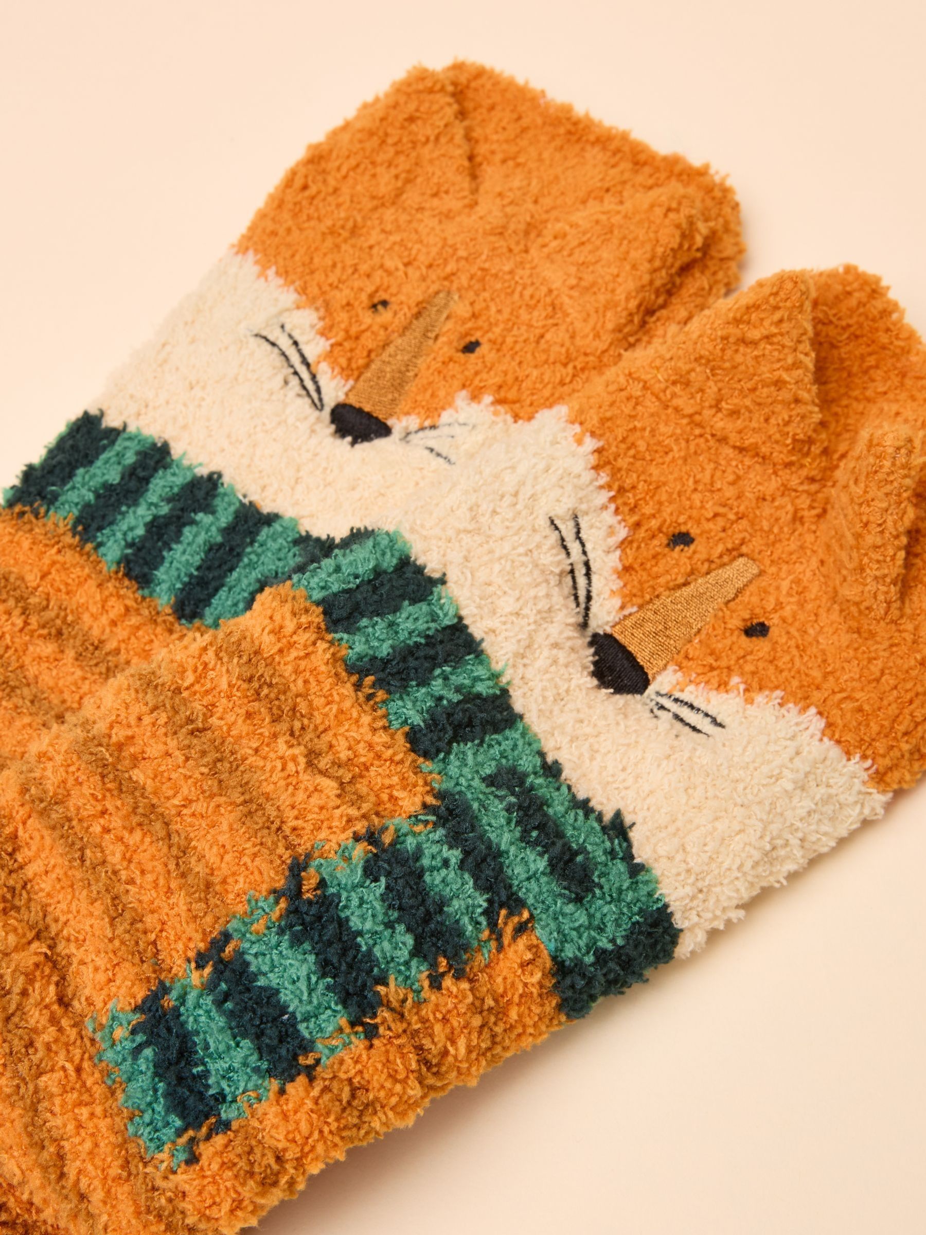 Men's Fluffy Orange Fox Stripe Socks - Image 2 of 3