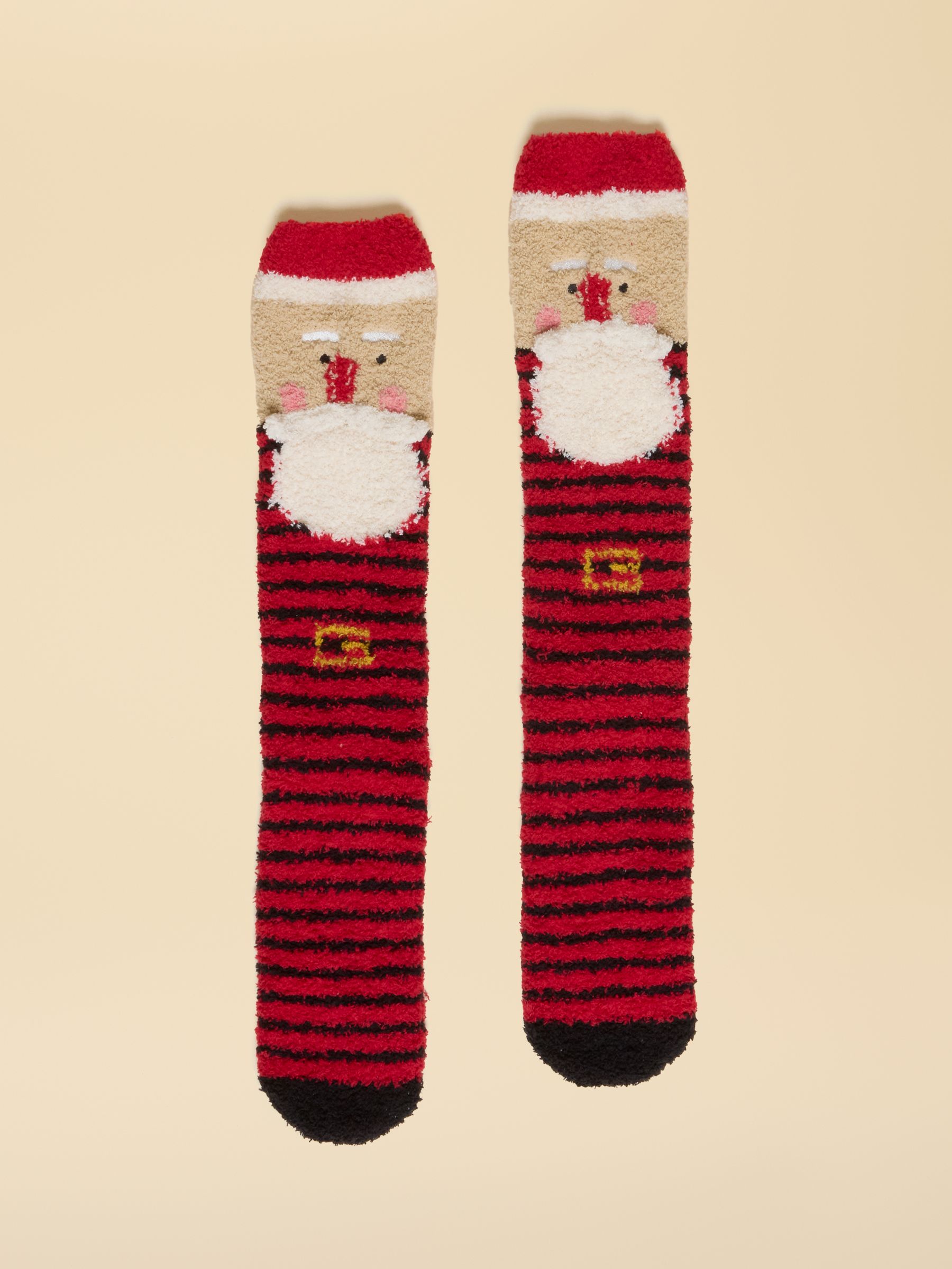 Men's Fluffy Red & Green Stripe Socks - Image 1 of 3 Men's Fluffy Red & Green Stripe Socks - Image 1 of 3