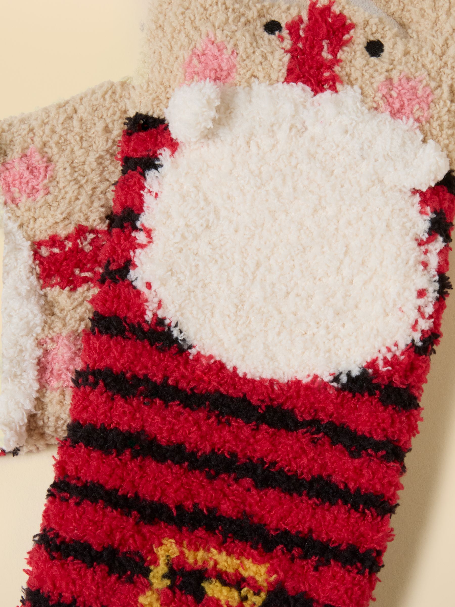 Men's Fluffy Red & Green Stripe Socks - Image 2 of 3 Men's Fluffy Red & Green Stripe Socks - Image 2 of 3