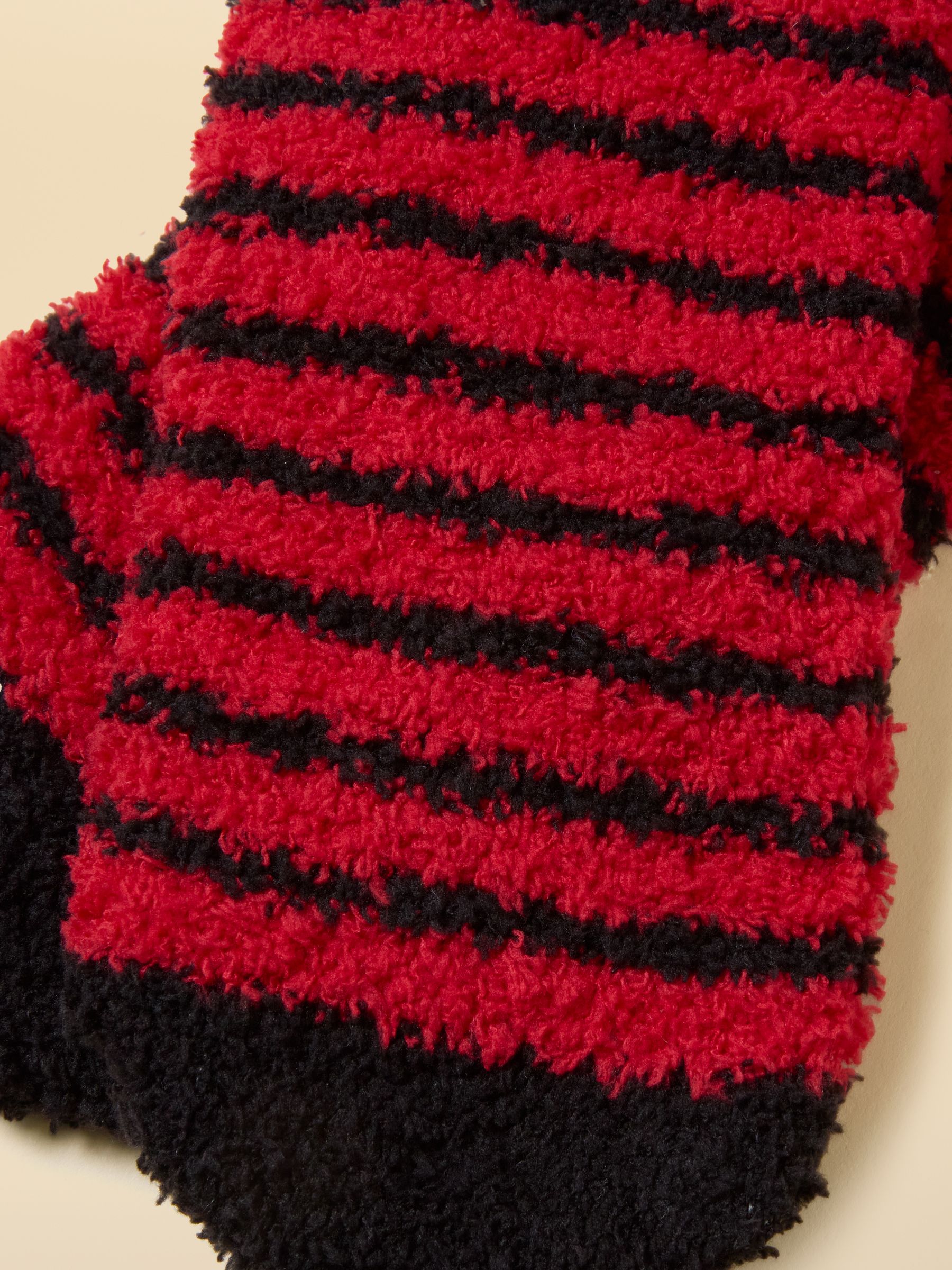 Men's Fluffy Red & Green Stripe Socks - Image 3 of 3